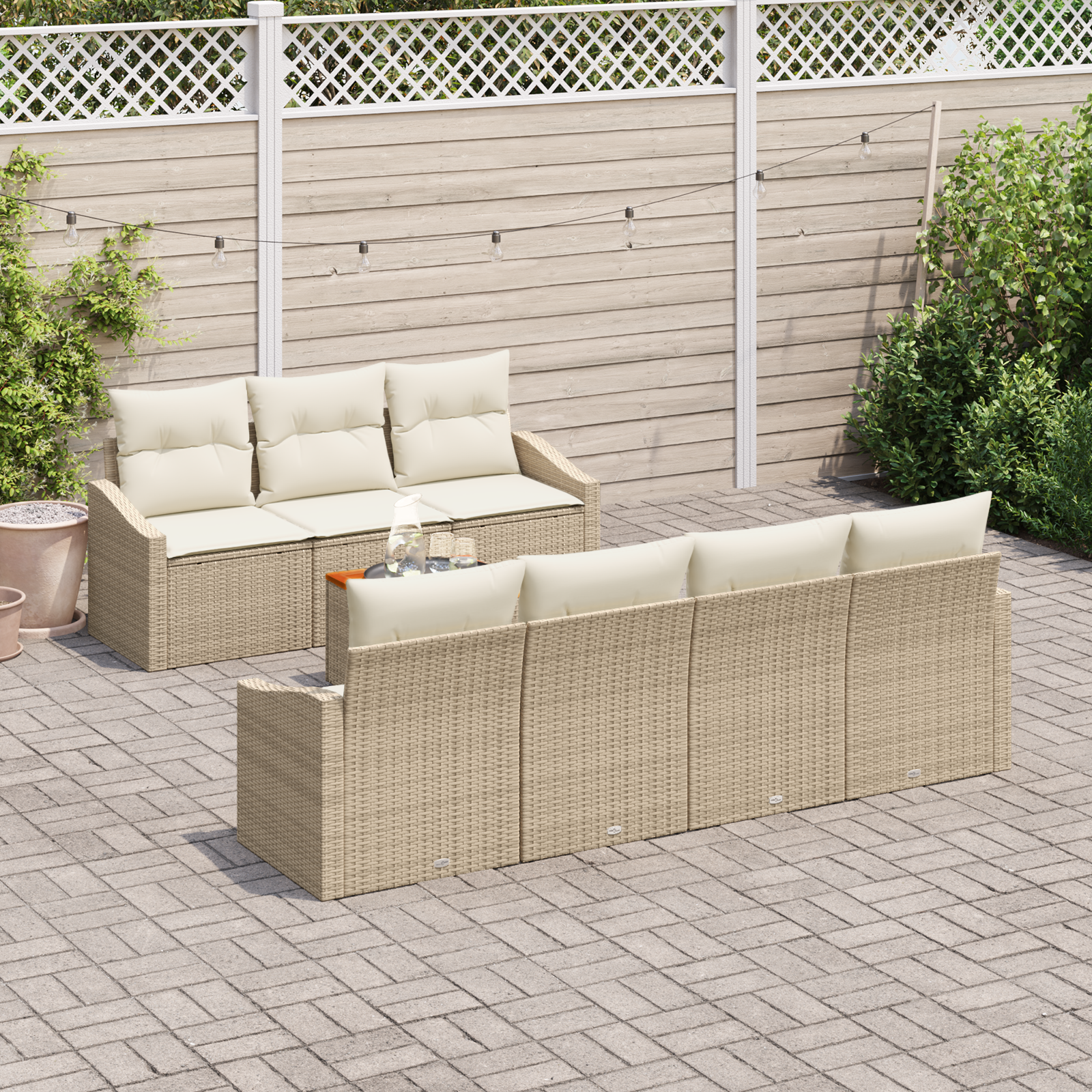 vidaXL 8-delige tuinset met kussens in Beige Poly Rattan Acacia