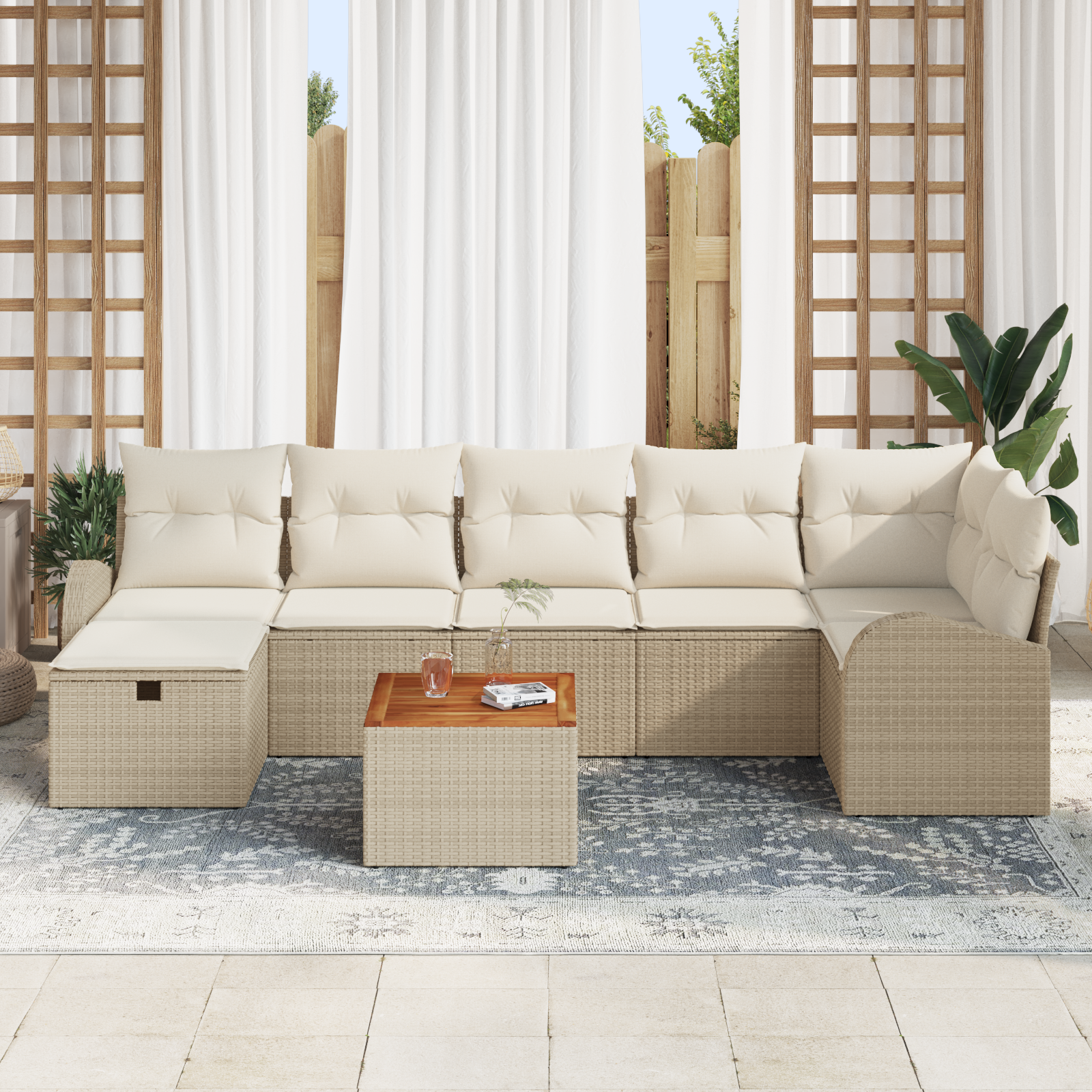 vidaXL 8-delige tuinset met kussens in beigetinten van poly rattan