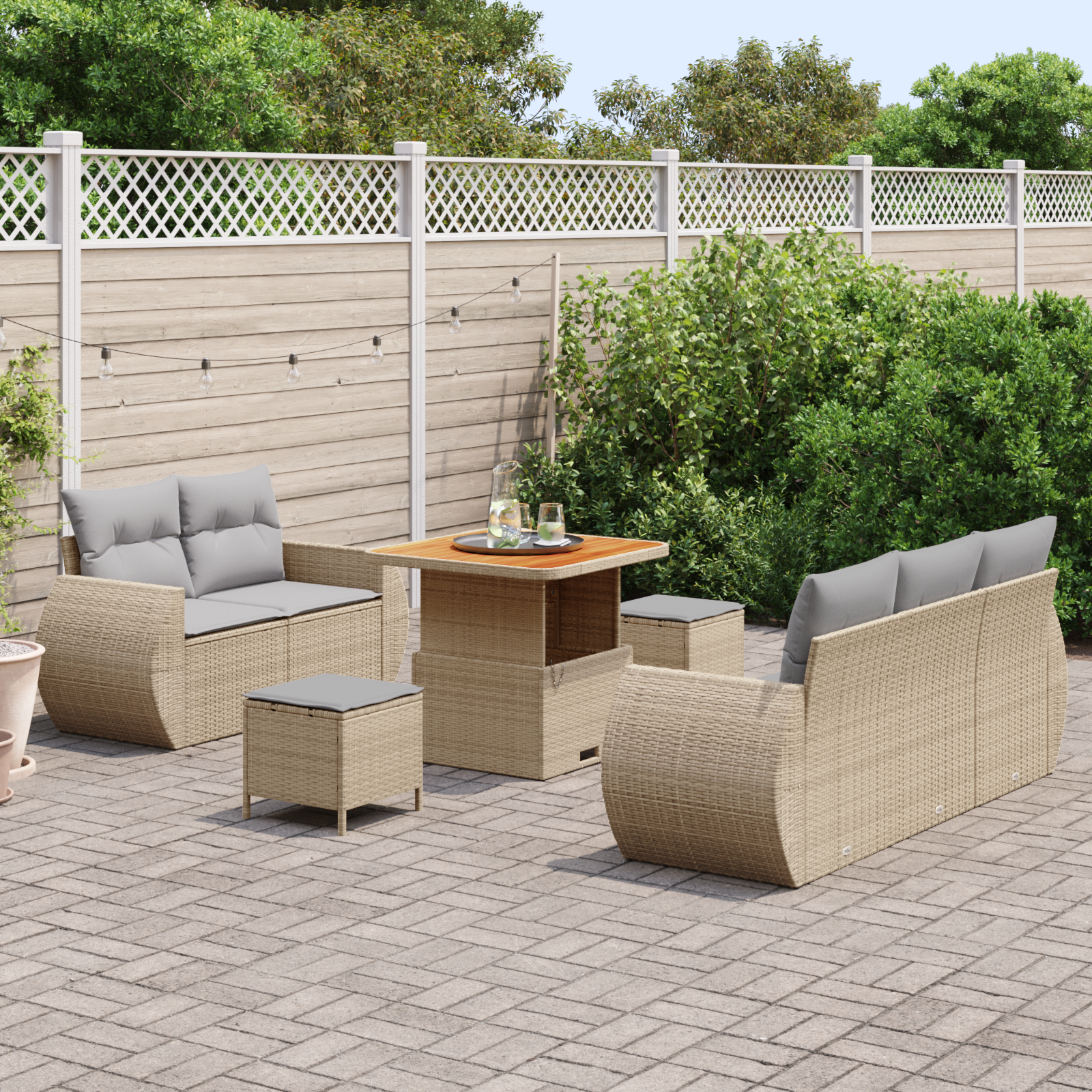vidaXL 8-delige Tuinbankenset met kussens poly rattan acacia beige