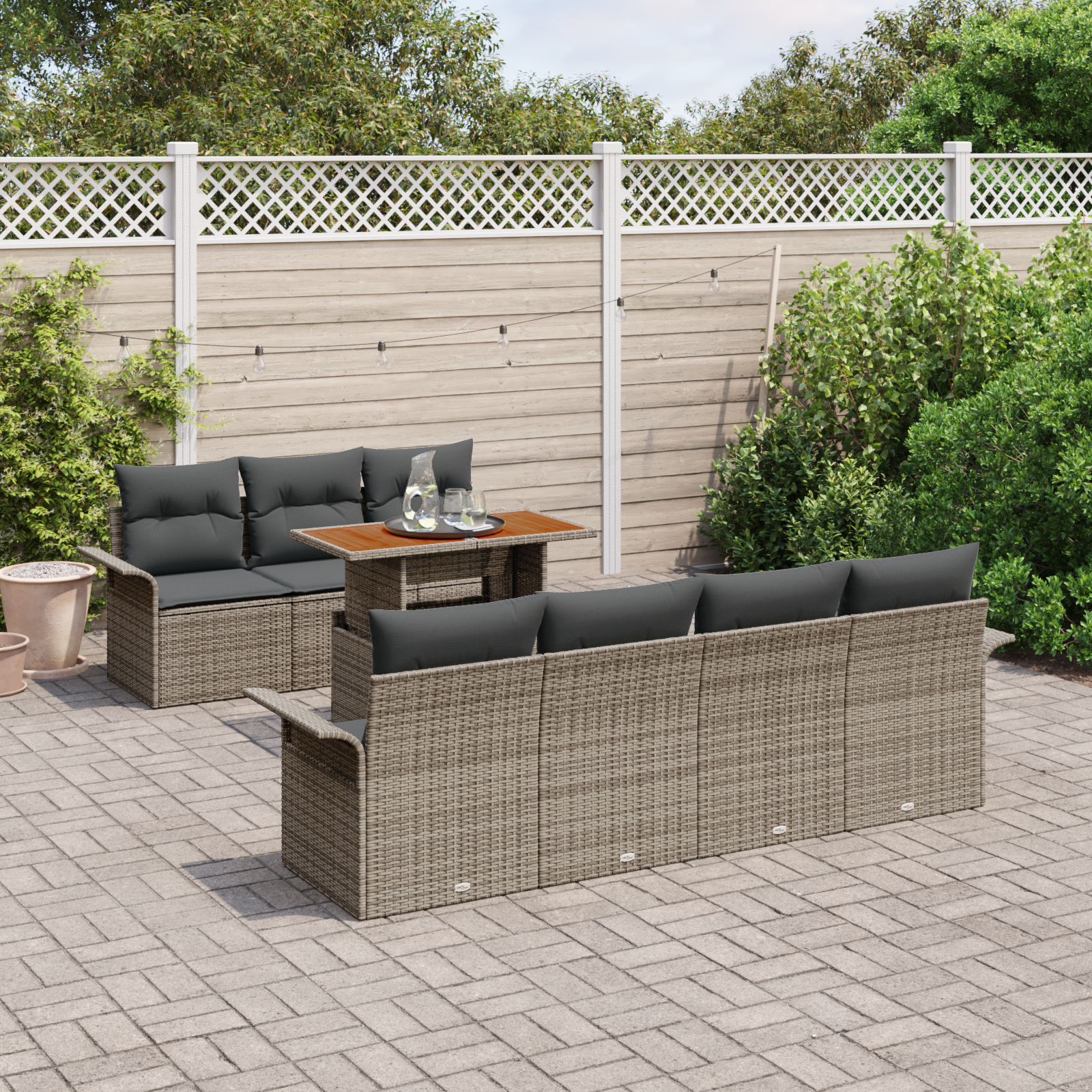 vidaXL 8-delige Tuinbankenset met kussens poly rattan grijs