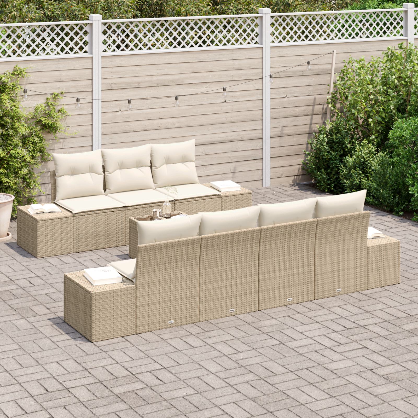 vidaXL 8-delige Tuinset met Kussens Beige Poly Rattan