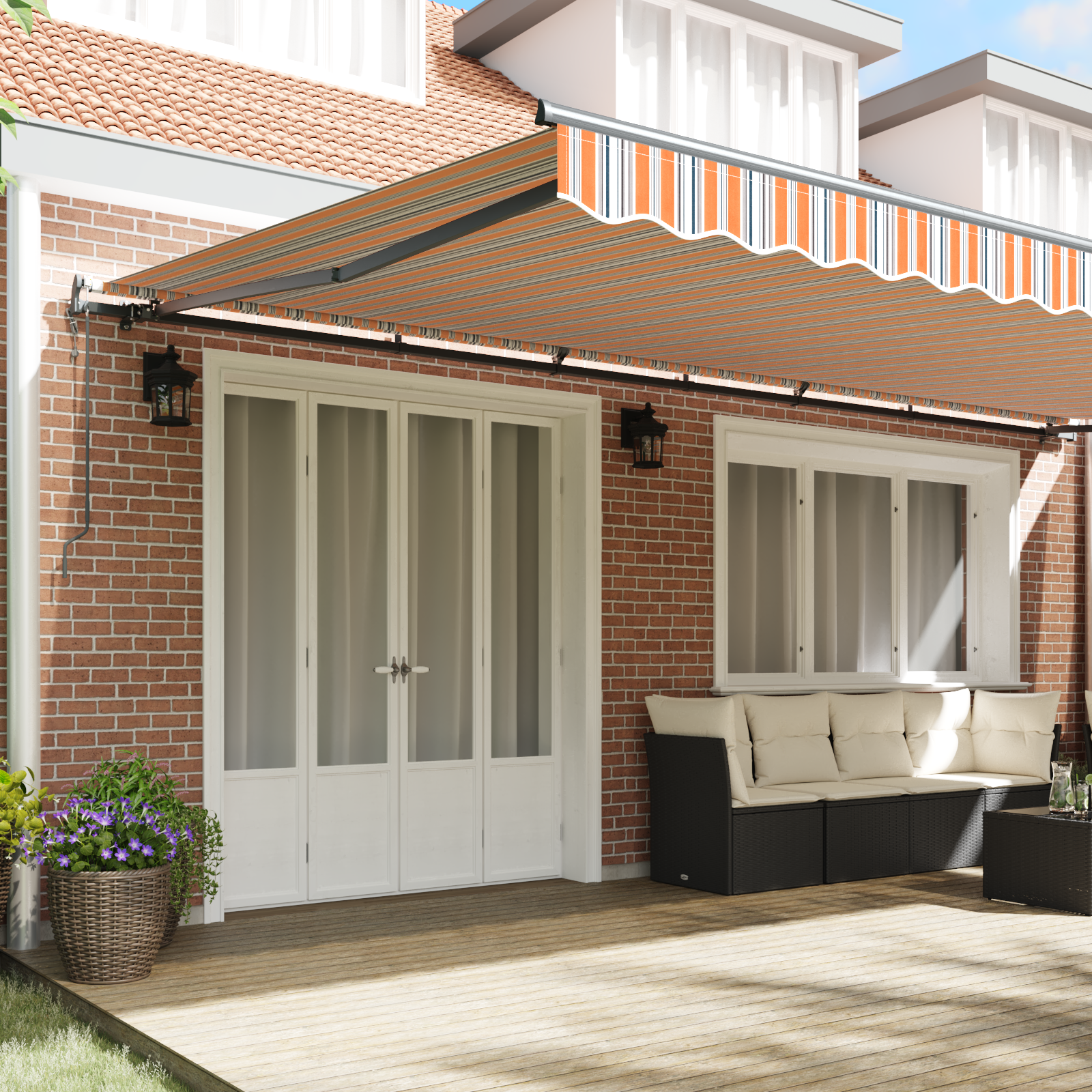 vidaXL Automatische Uittrekbare Luifel Multicolor Stripe 600x300 cm