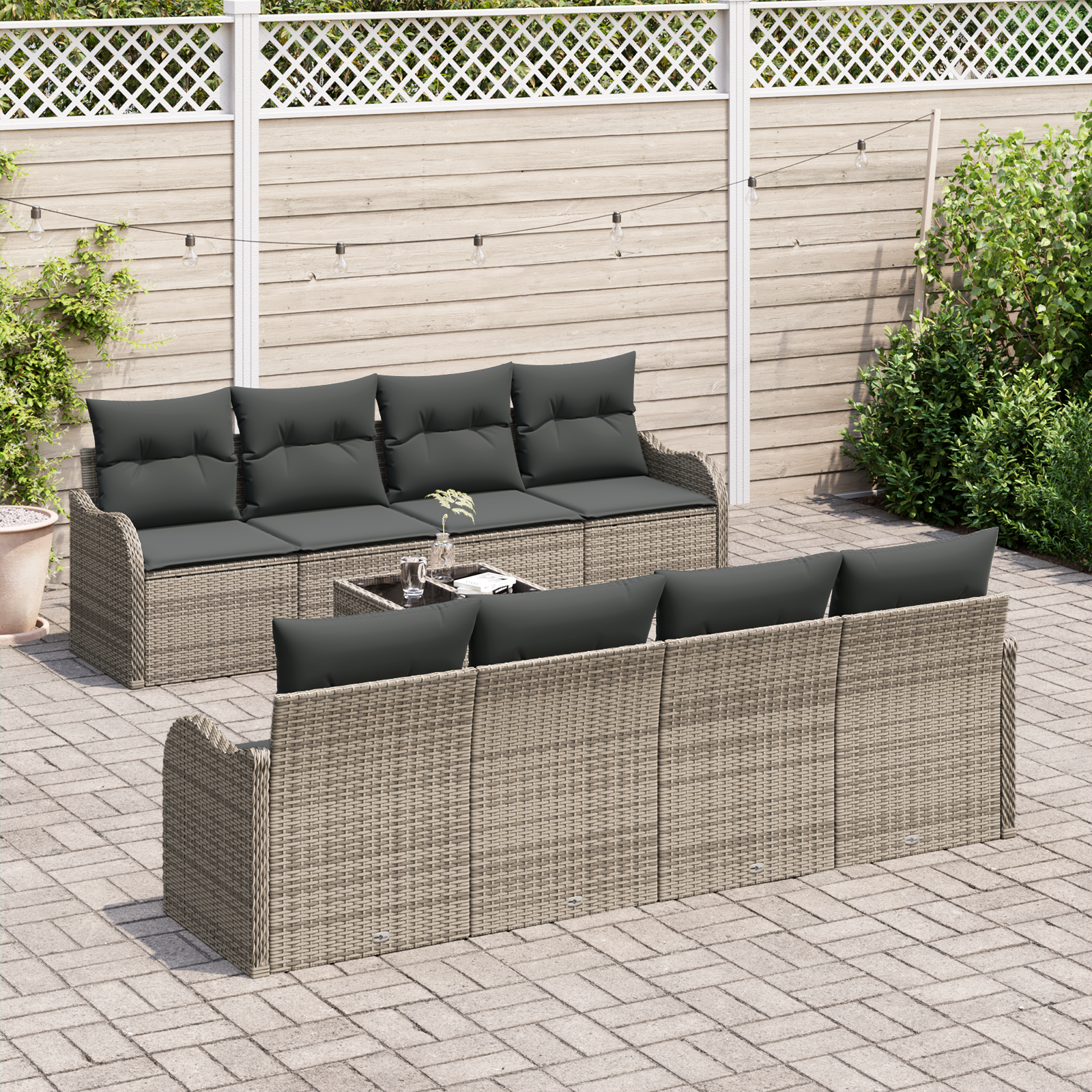vidaXL 9-delige tuinsofa set met kussens in grijs poly rattan