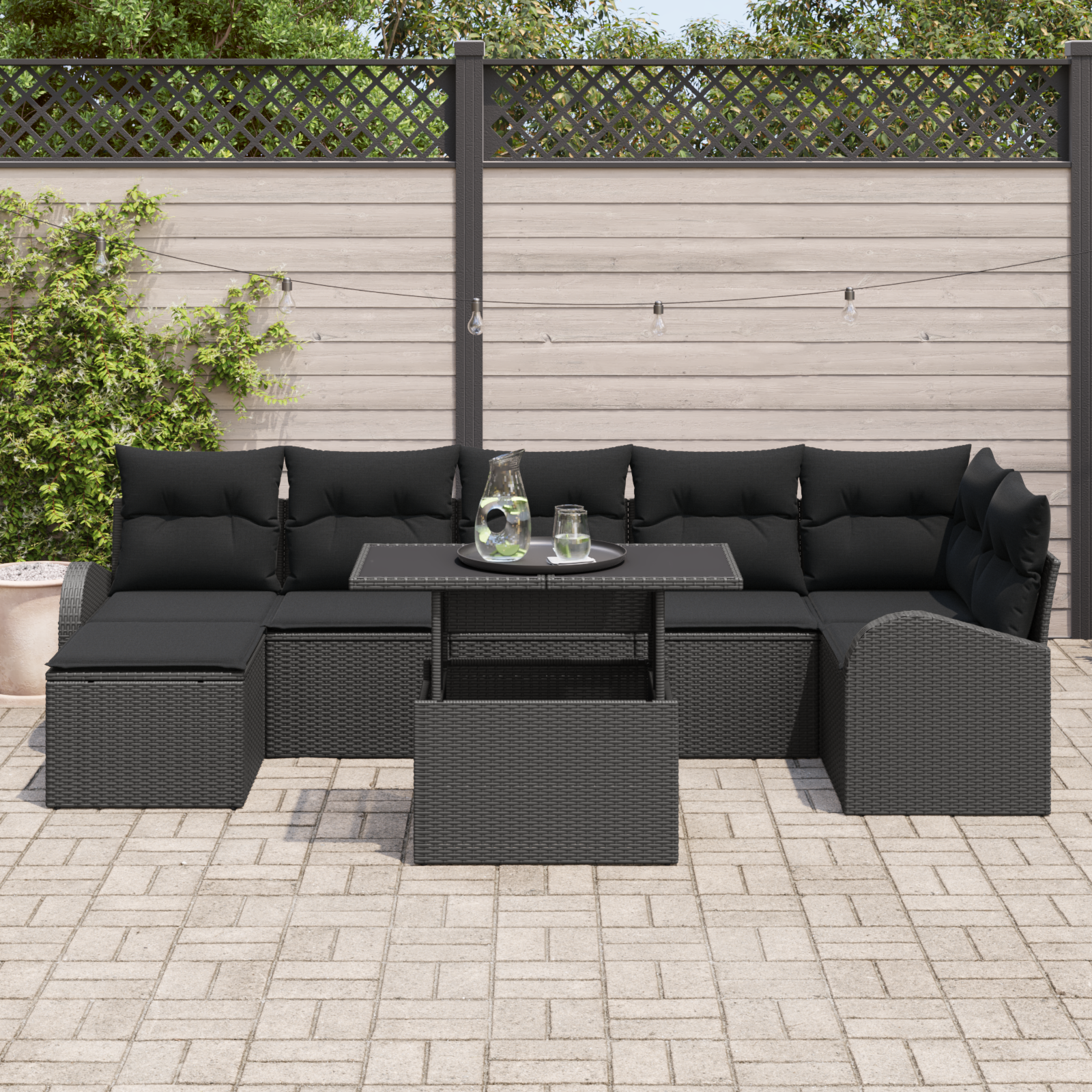 vidaXL 8-delige Tuinbankenset met kussens poly rattan zwart