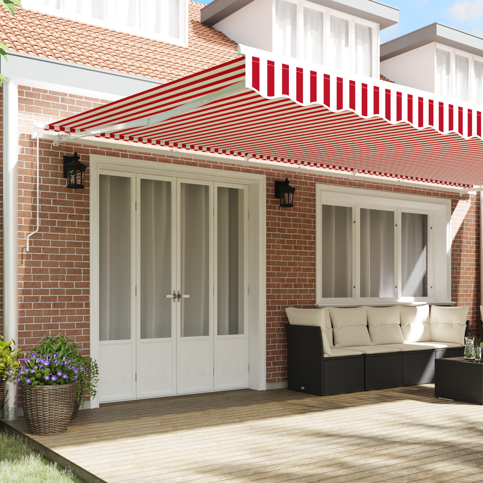 vidaXL Handmatige Uittrekbare Markies Rood met Witte Strepen 600x300 cm
