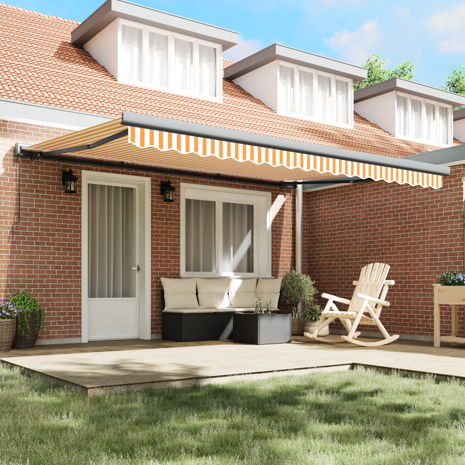 vidaXL Handmatige Inklapbare Luifel Oranje en Wit 450x300 cm