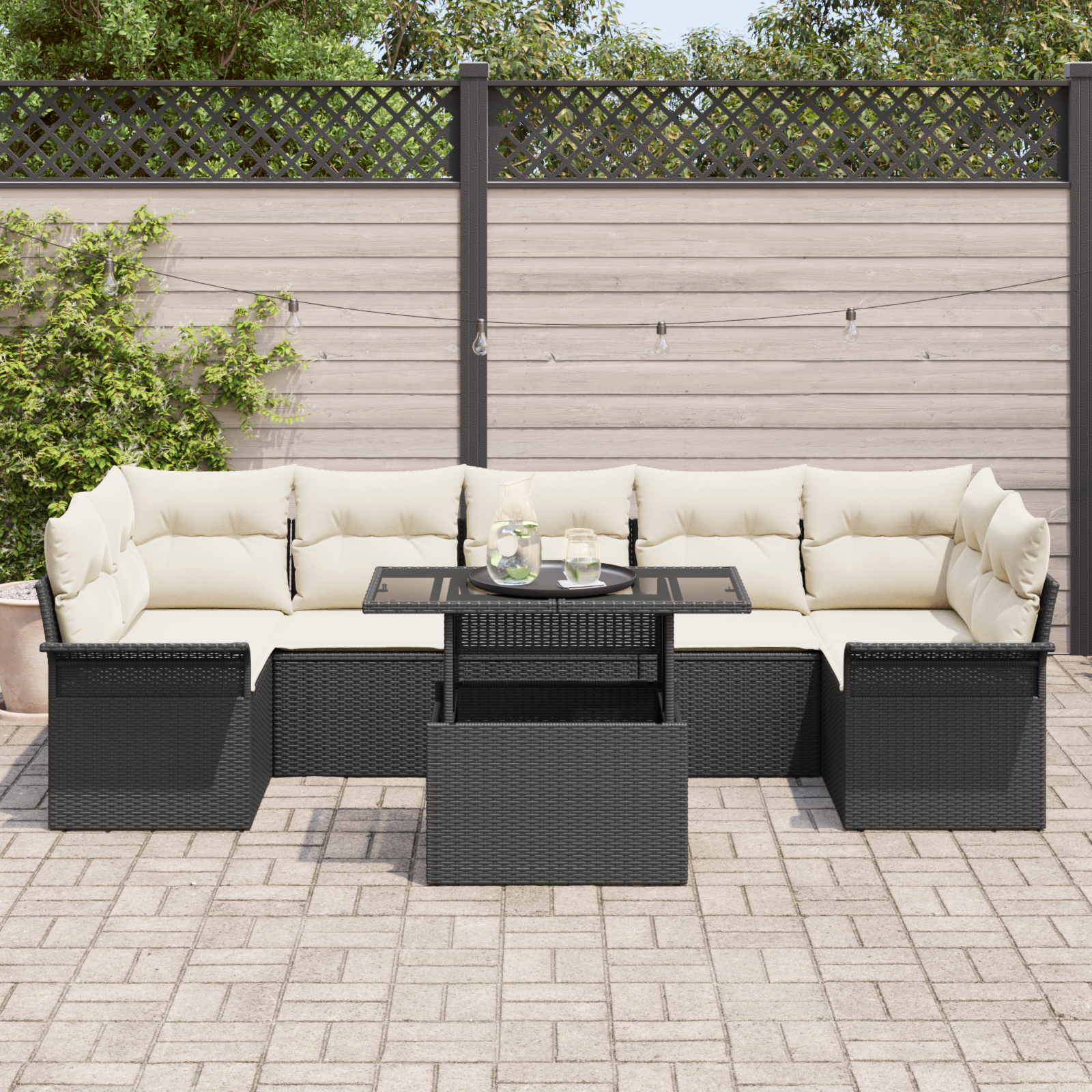 vidaXL 8-delige tuinsofa set met kussens in zwart poly rattan