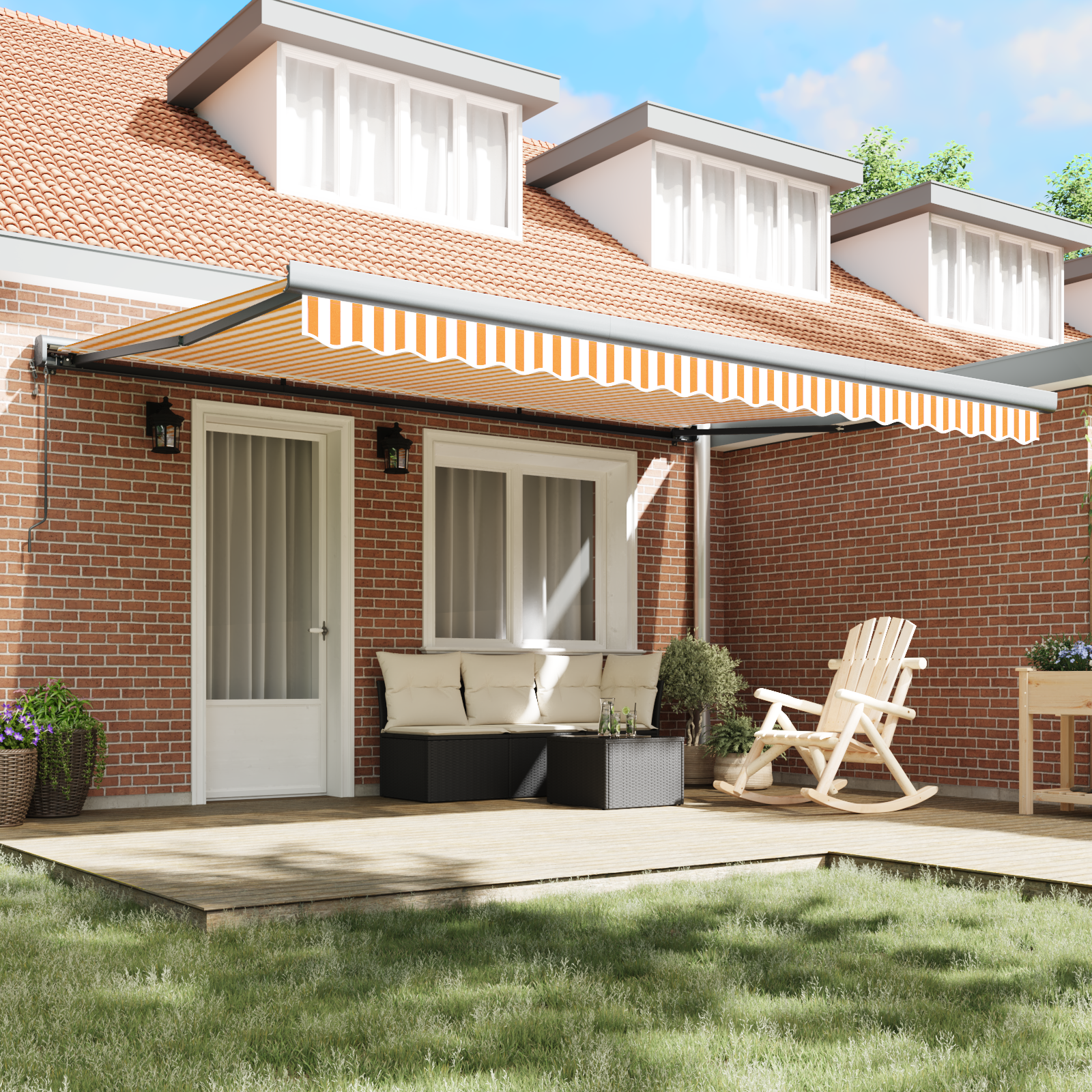 vidaXL Automatische Inklapbare Luifel Oranje en Wit 450x300 cm