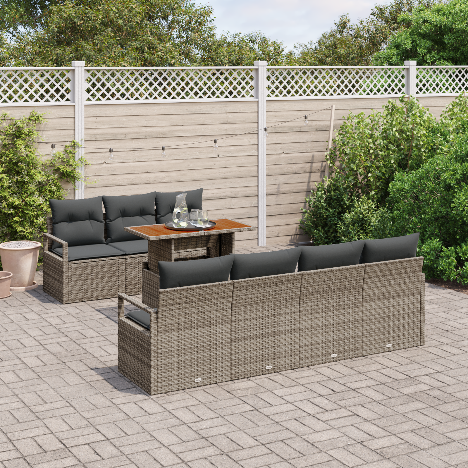 vidaXL 8-delige tuinset met kussens Grijs Poly Rattan