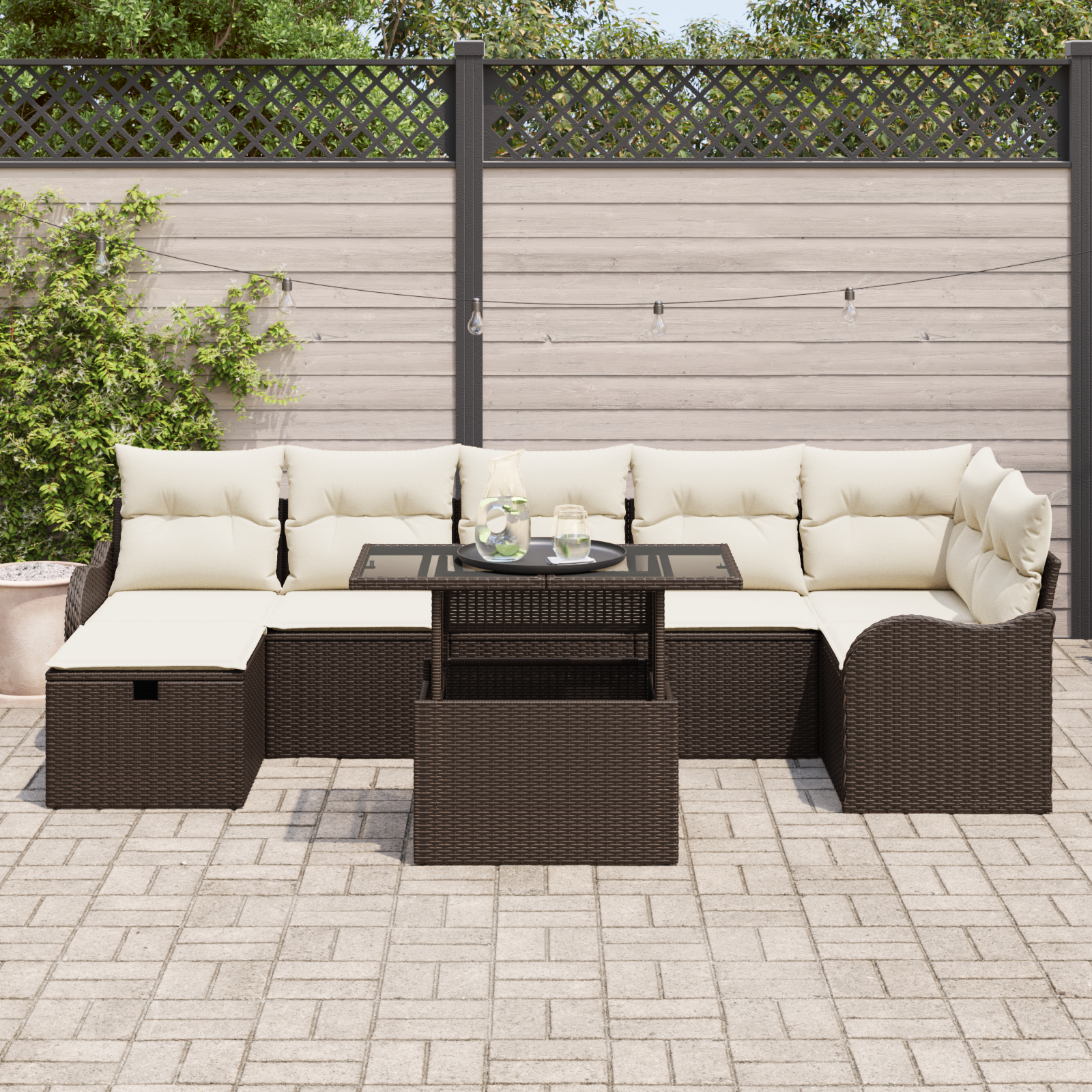 vidaXL 8-delige tuinset met kussens bruin poly rattan