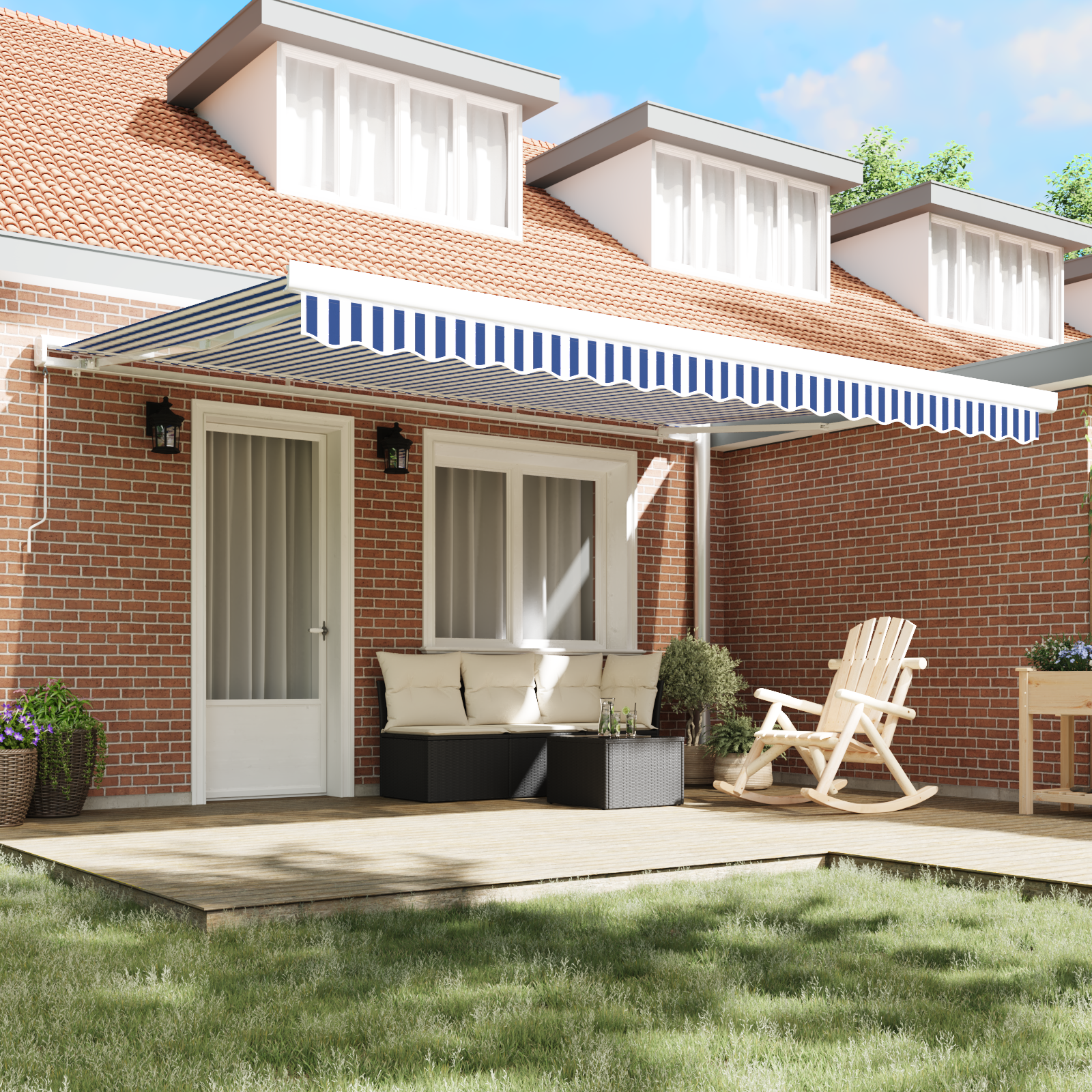 vidaXL Handmatige Inklapbare Luifel Blauw en Wit 450x300 cm