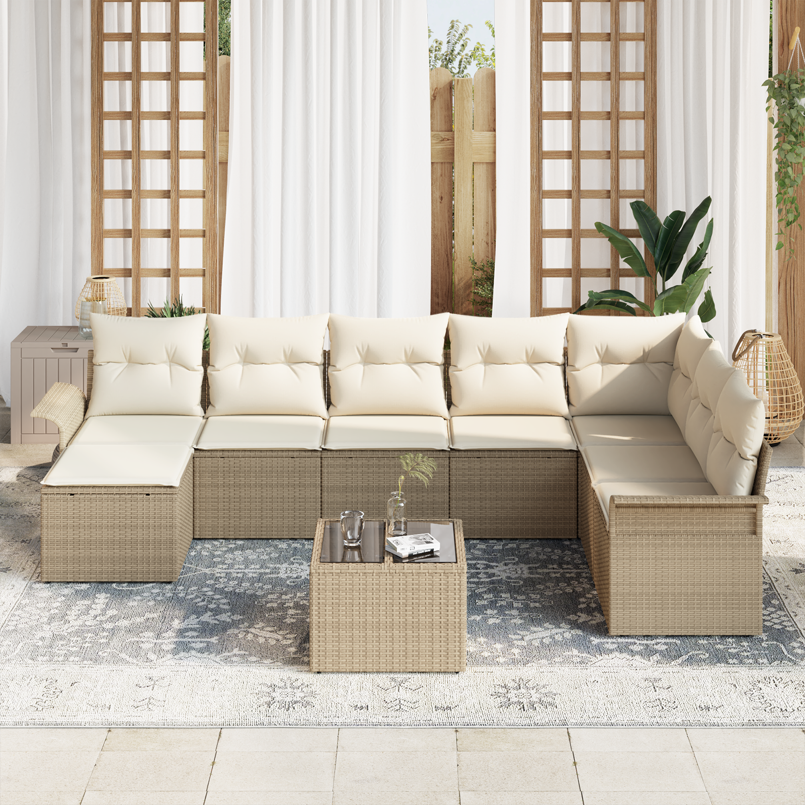 vidaXL 9-delige tuinset met kussens in bruin poly rattan