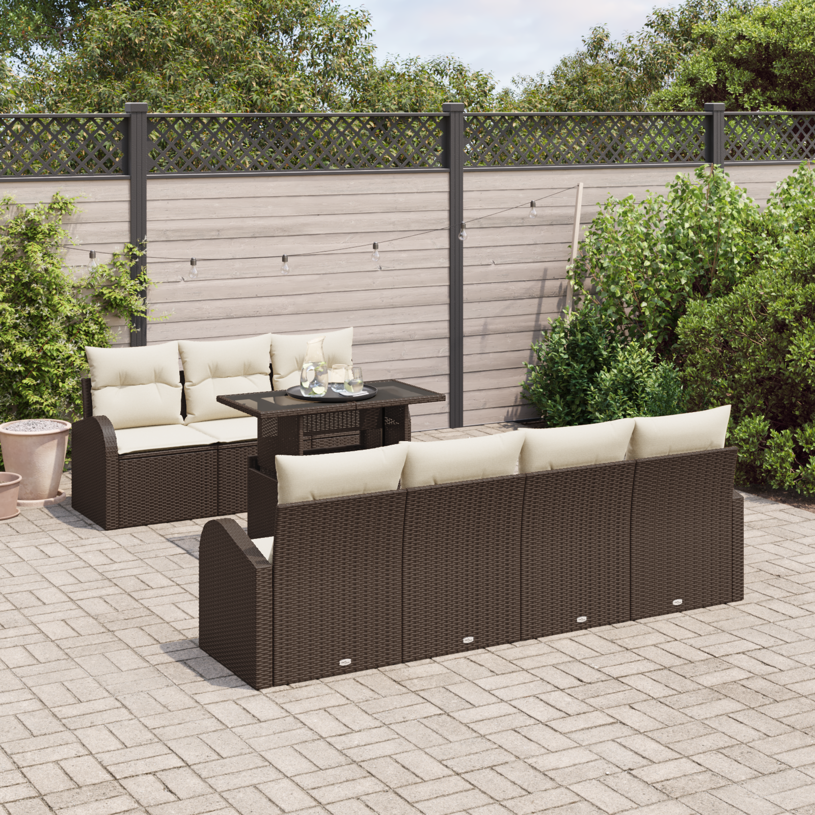vidaXL 8-delige Tuinbankenset met kussens poly rattan bruin