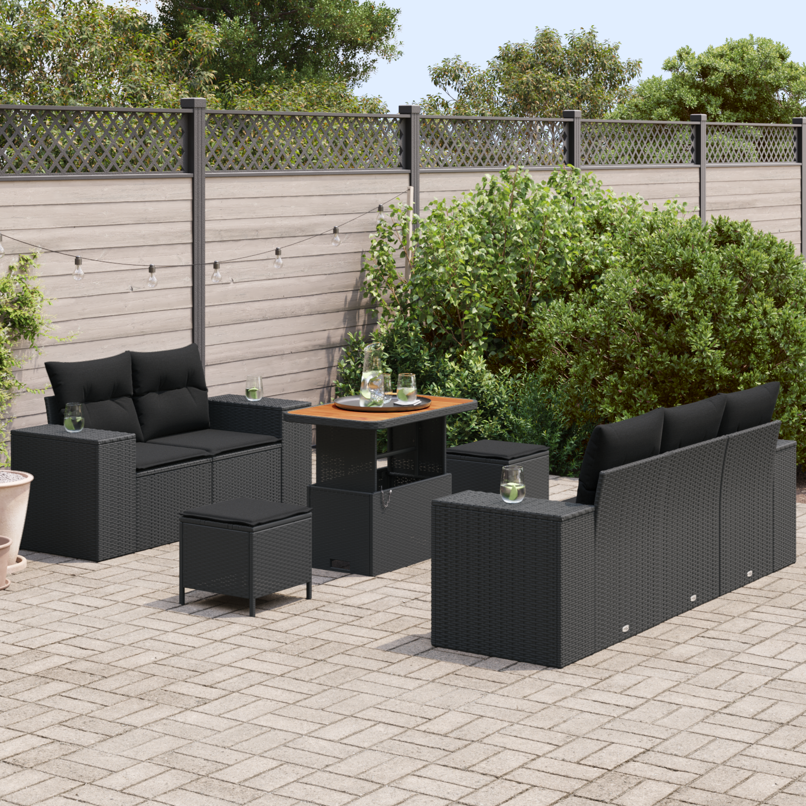 vidaXL 8-delige Tuinbankenset met kussens poly rattan acacia zwart