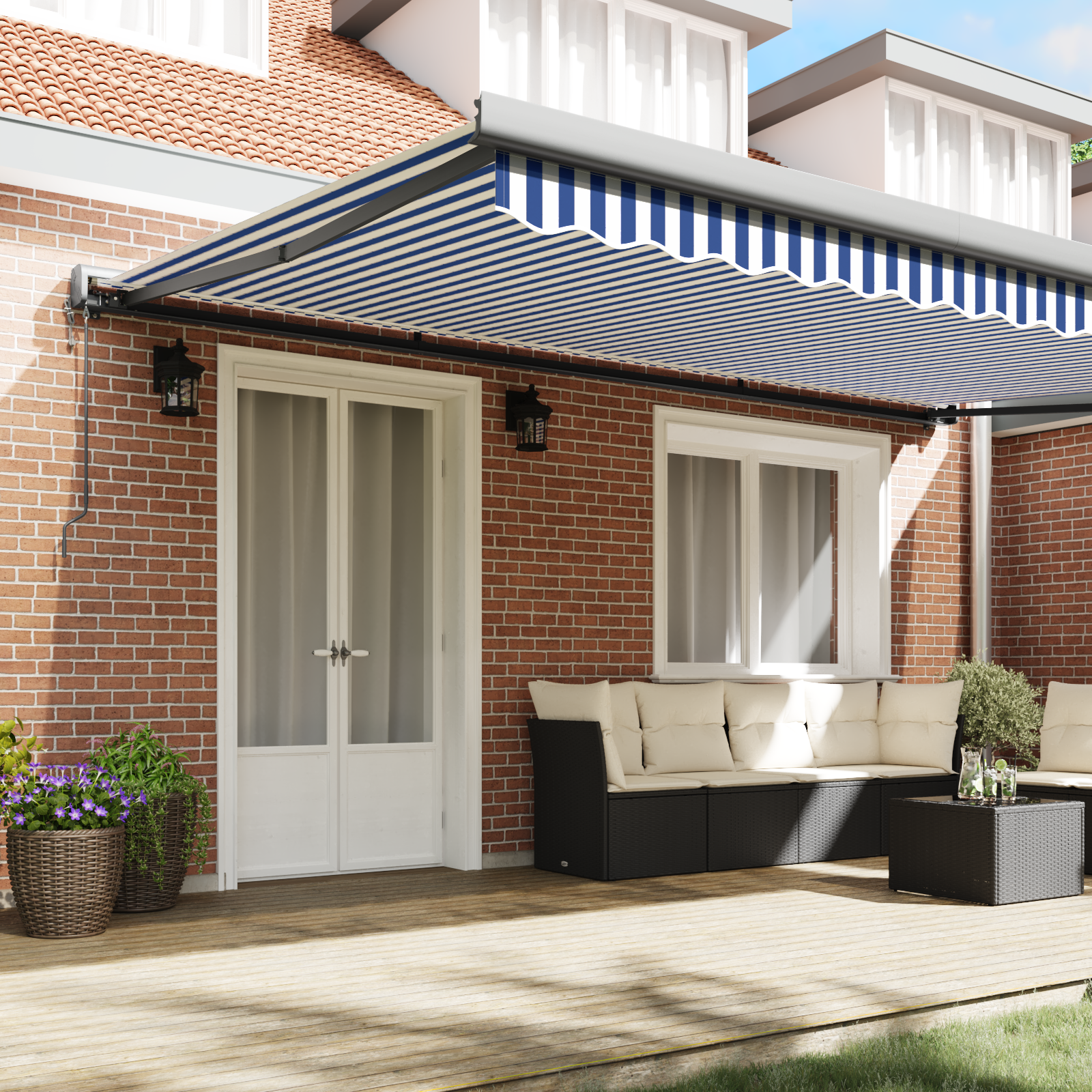 vidaXL Automatische Intrekbare Luifel Blauw en Wit 500x300 cm