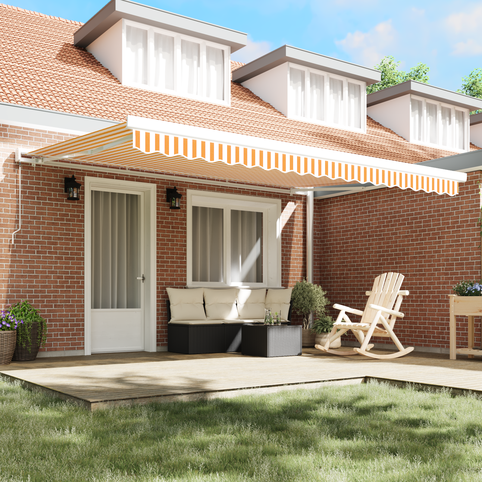 vidaXL Handmatige Inklapbare Luifel Oranje en Wit 450x300 cm