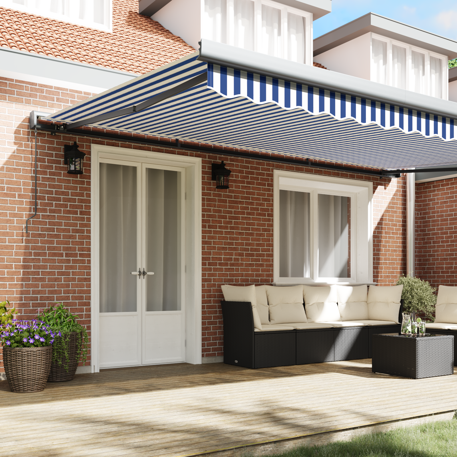 vidaXL Handmatige intrekbare luifel blauw en wit 500x300 cm