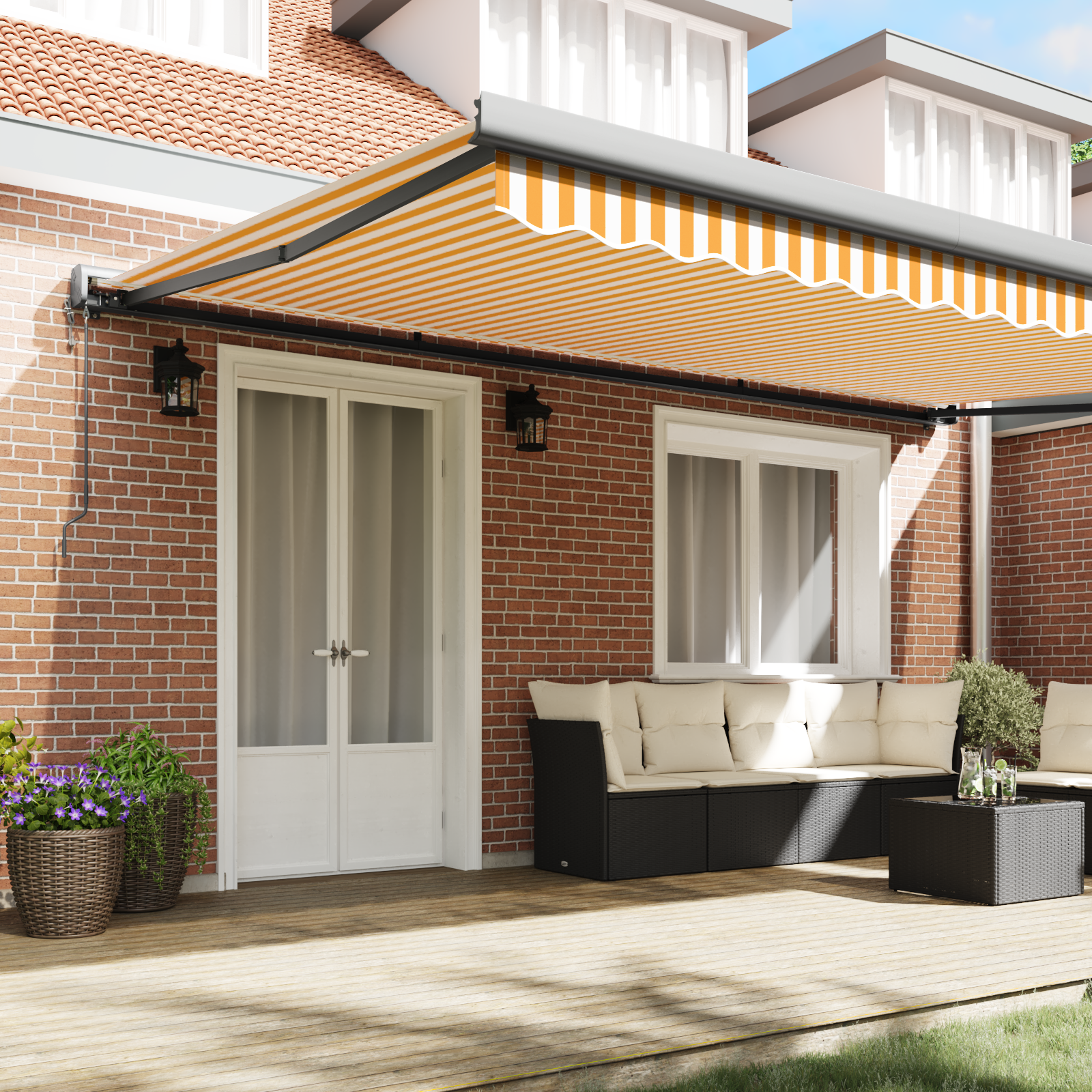 vidaXL Automatische Inklapbare Luifel - Oranje en Wit, 500x300 cm
