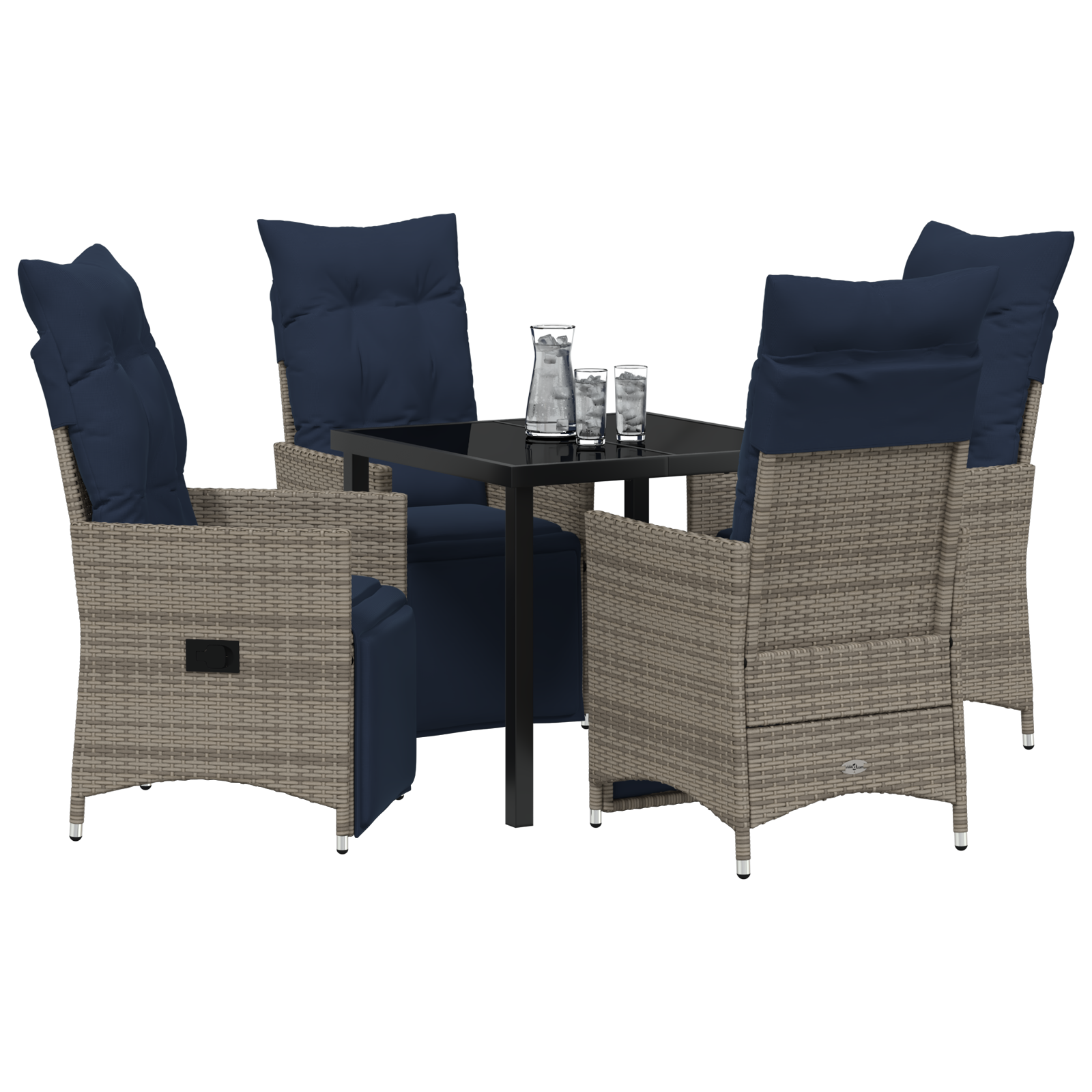 vidaXL 5-delige tuin eettafelset met kussens grijs poly rattan