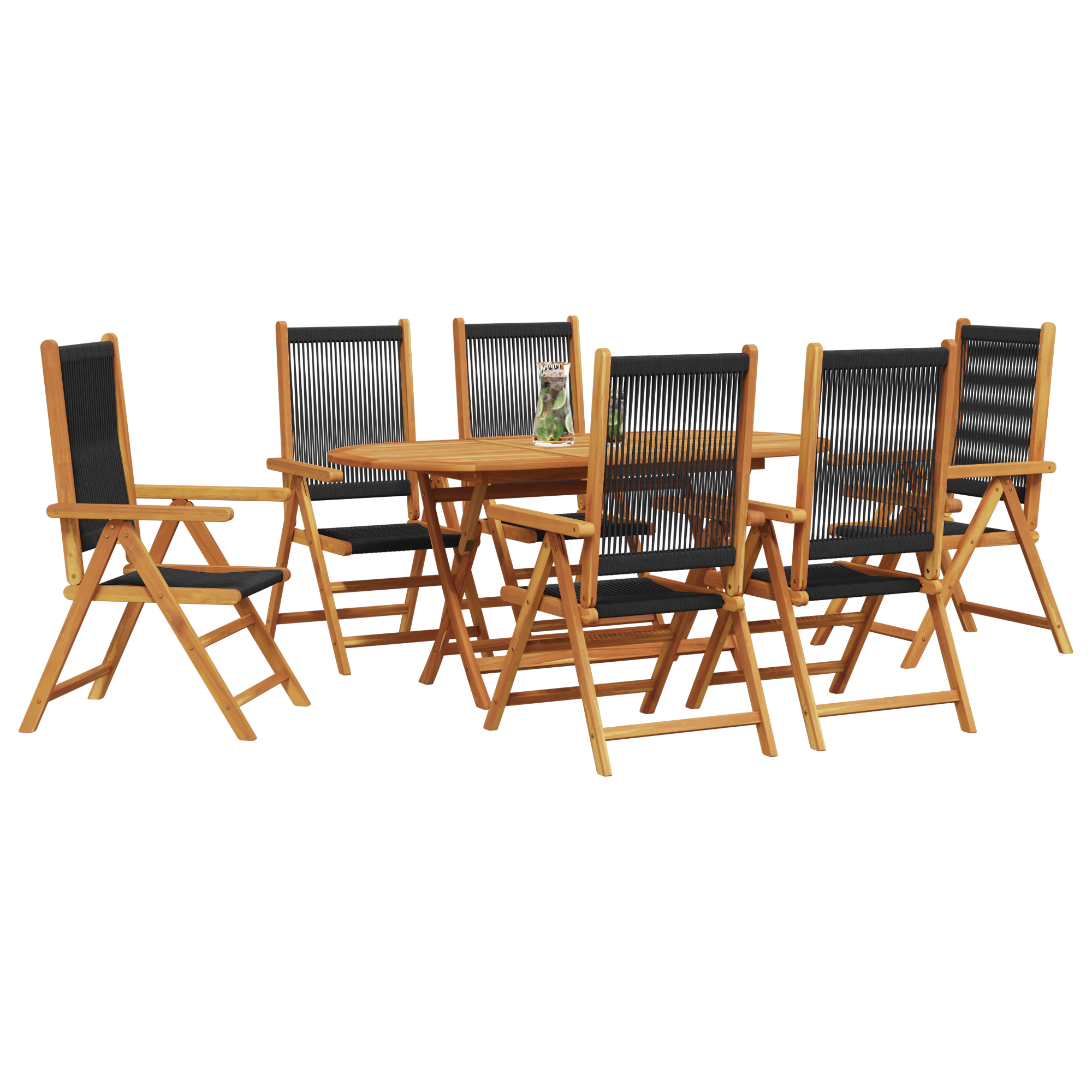 vidaXL 7-delige Buiten Eetset - Zwart Acaciahout met Poly Rattan