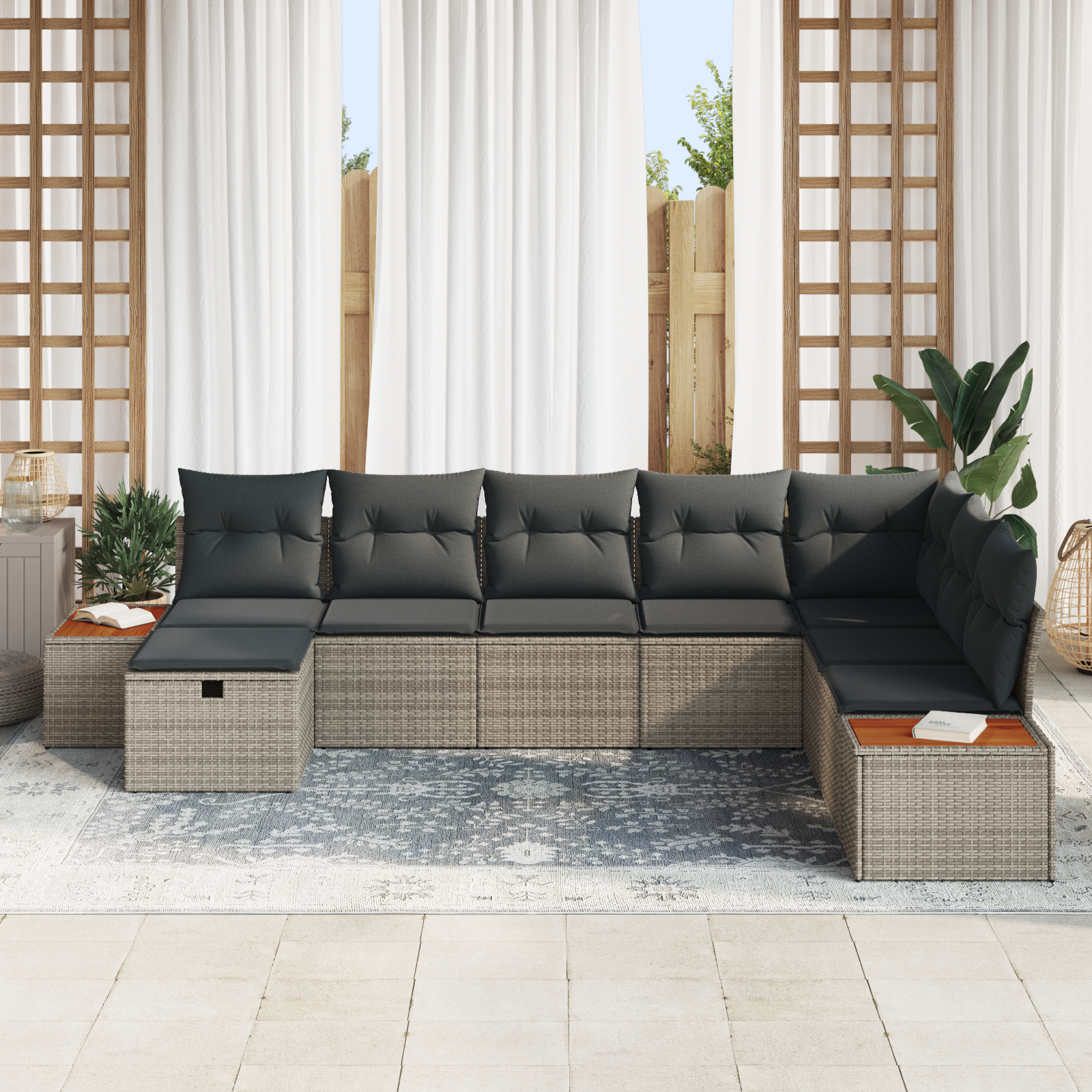 vidaXL 8-delige Tuinbankenset met kussens poly rattan grijs