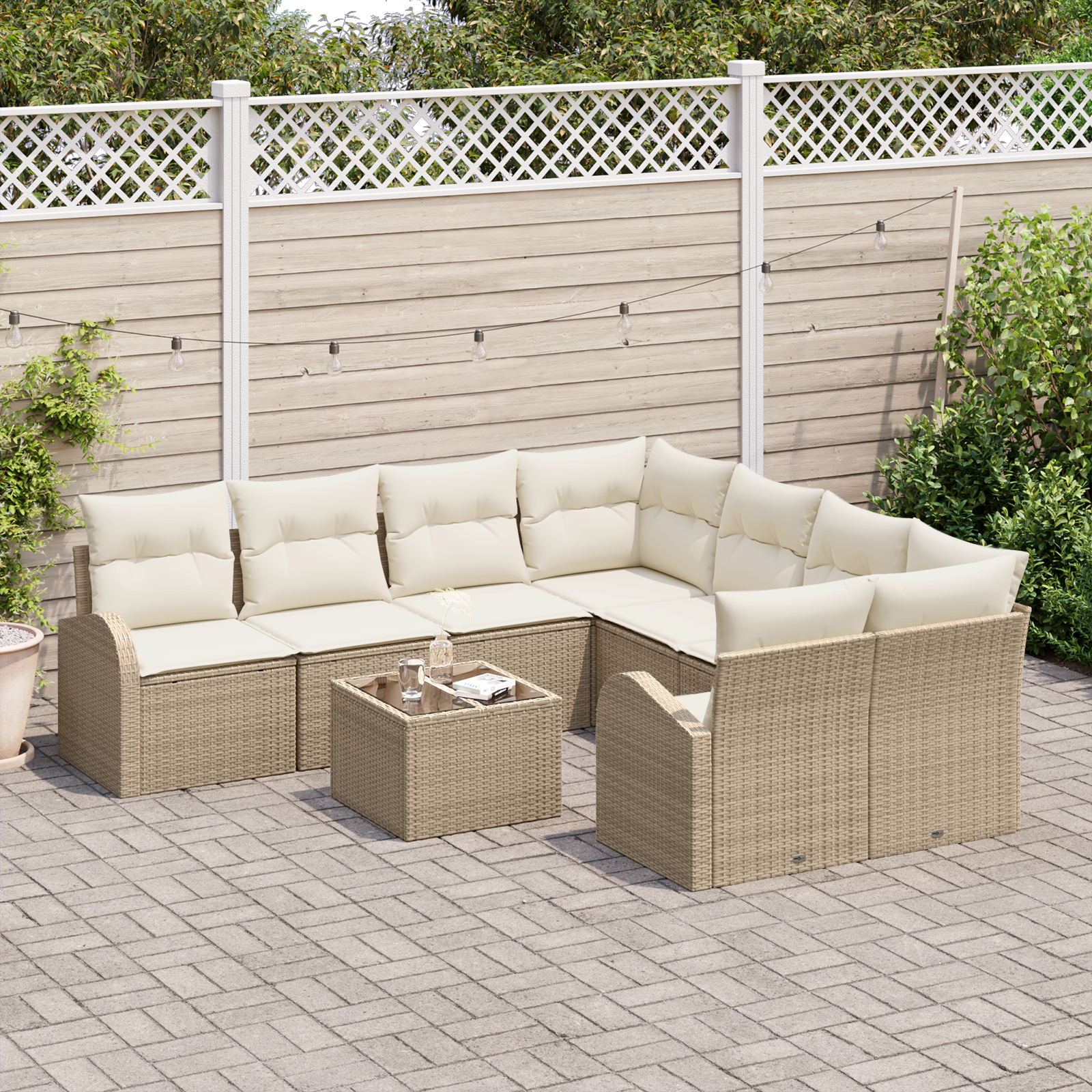 vidaXL 9-delige Tuinbankenset met kussens poly rattan beige