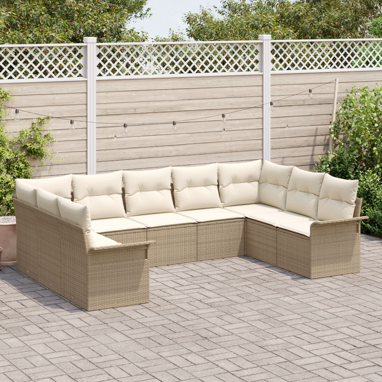 vidaXL 9-delige Tuinbankenset met kussens poly rattan beige