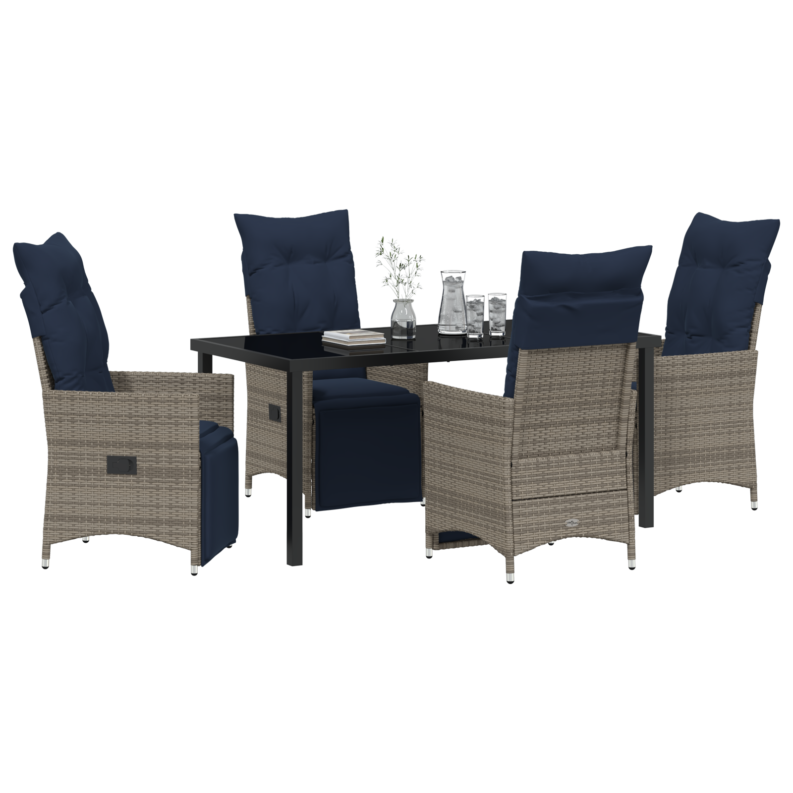 vidaXL 5-delige tuinset met kussens in het grijs van poly rattan