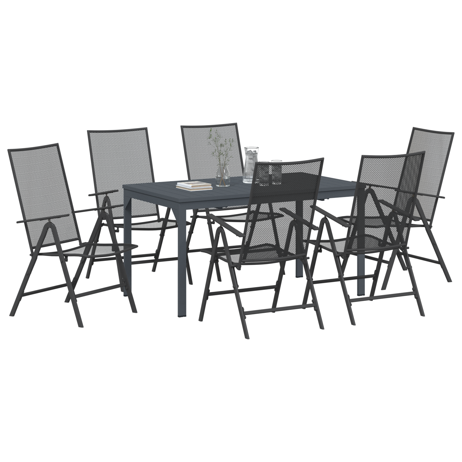 vidaXL 7-delige tuin eetset in antraciet staal