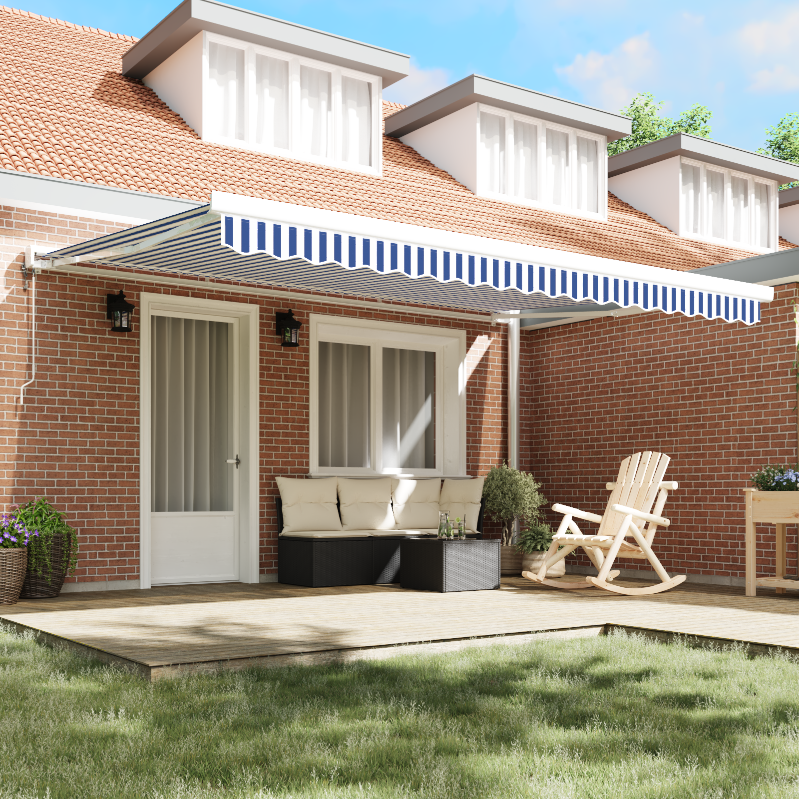 vidaXL Automatische Inklapbare Luifel Blauw en Wit 450x300 cm