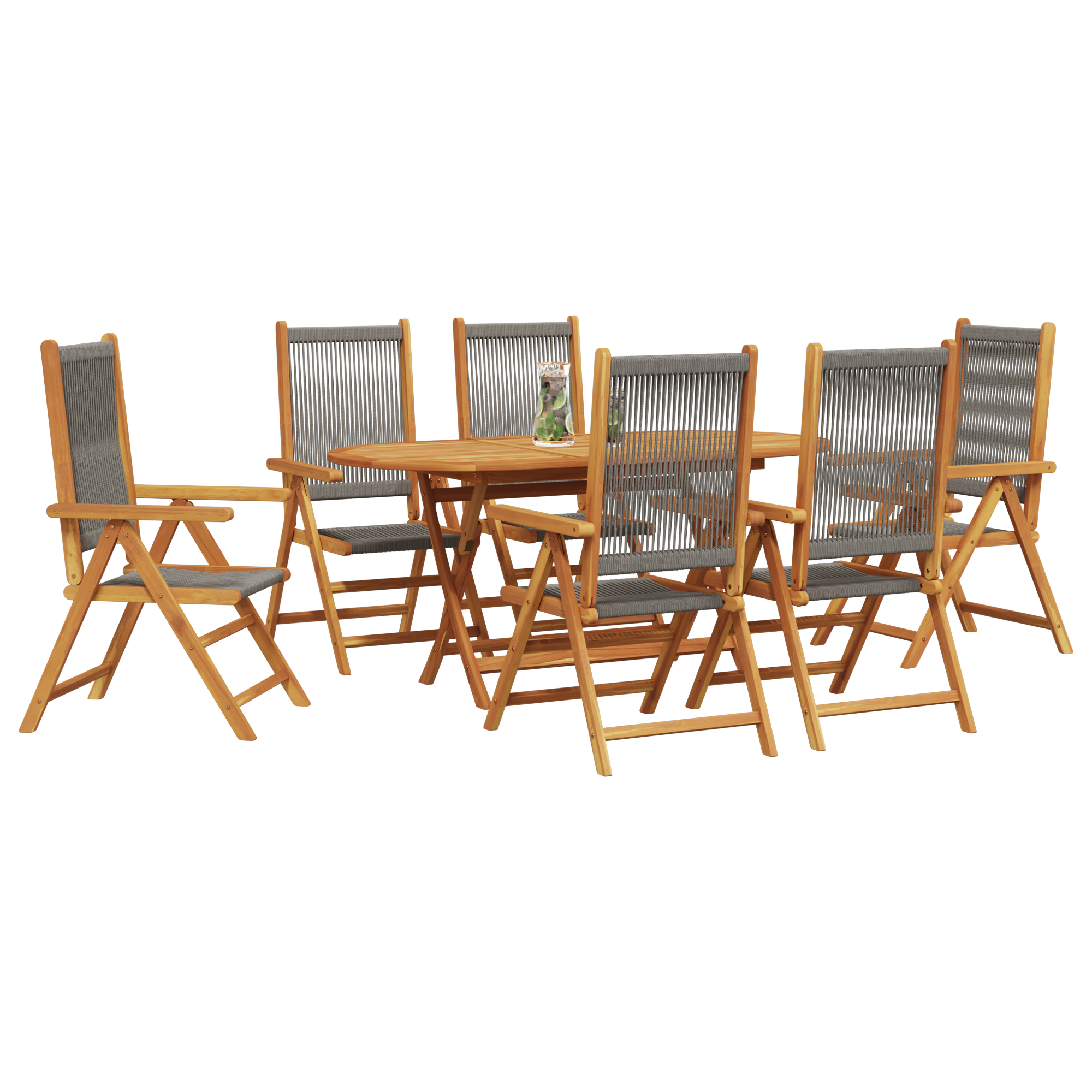 vidaXL 7-Delige Tuin Eettafel Set - Grijs Acaciahout en Poly Rattan