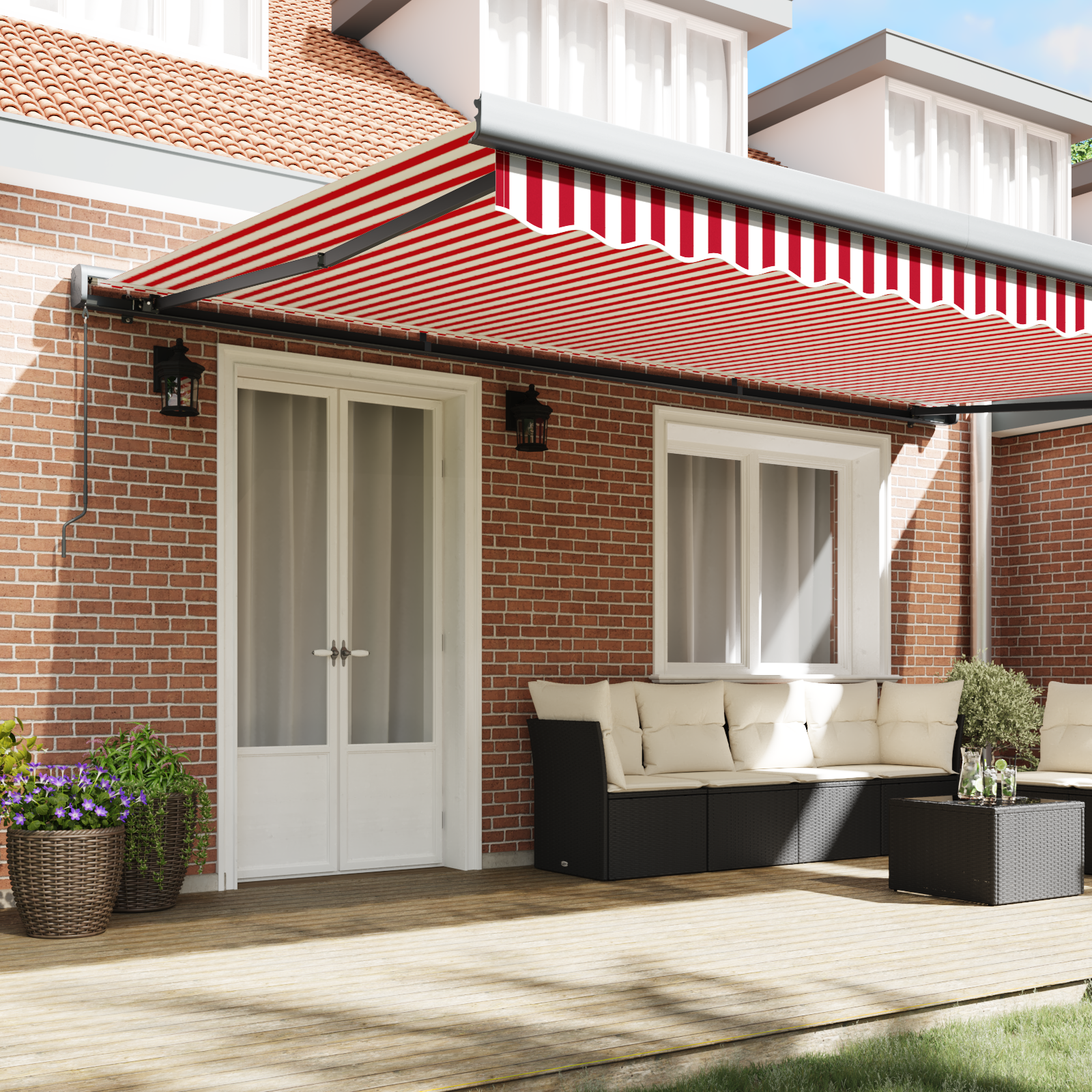vidaXL Handmatige Inklapbare Luifel Rood en Wit Gestreept 500x300 cm