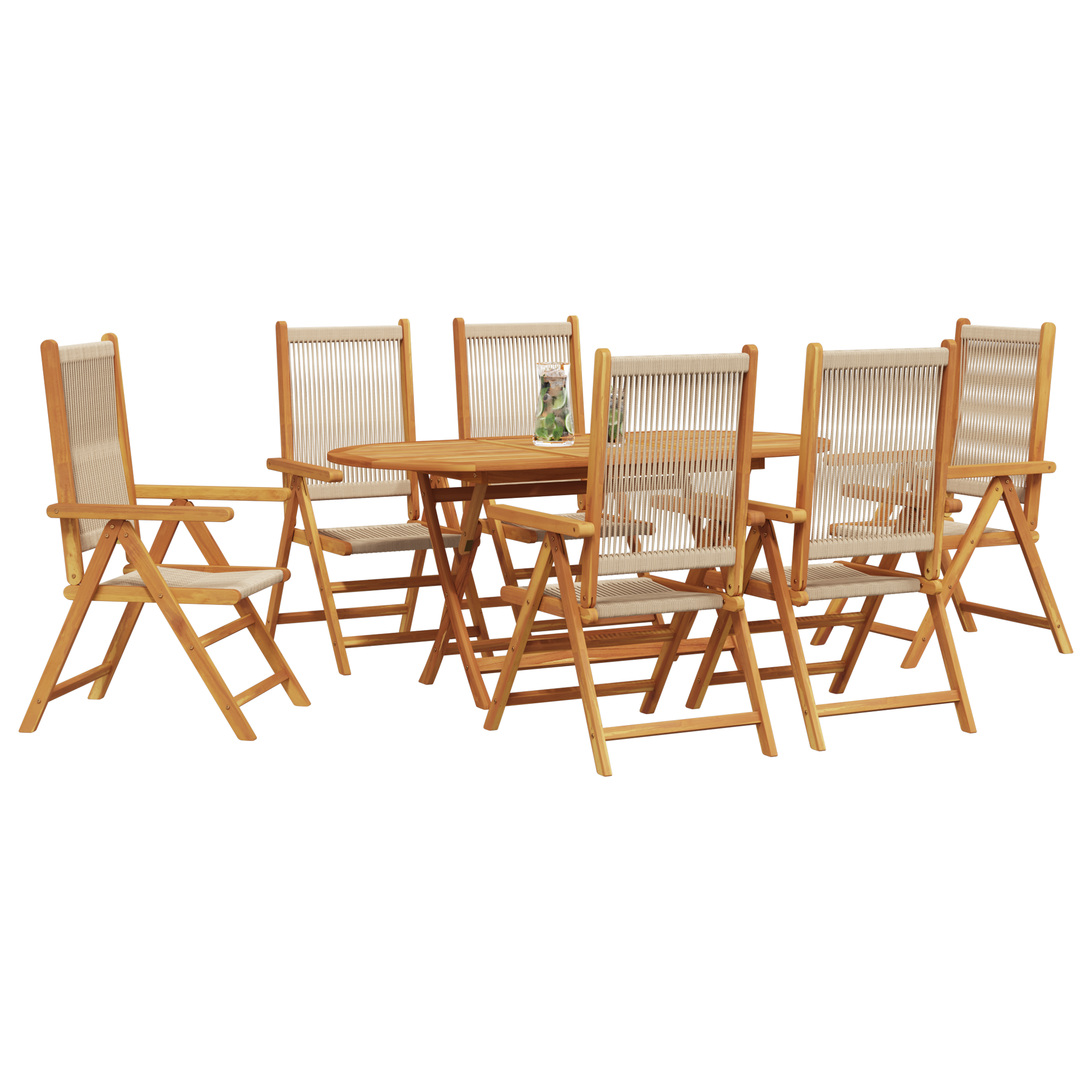 vidaXL 7-delige tuin eetset in beige van massief acaciahout en poly rattan