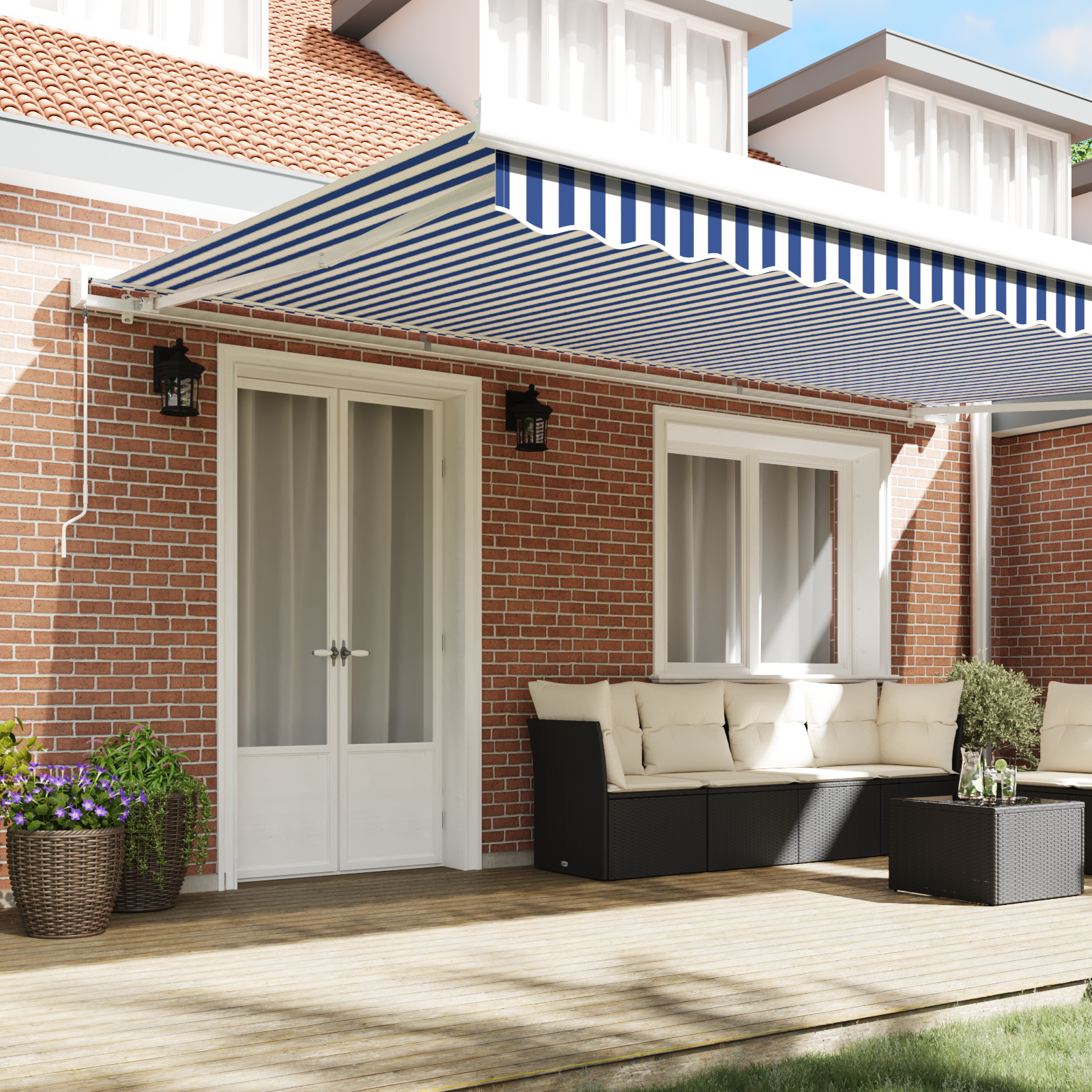 vidaXL Handmatige Inklapbare Luifel Blauw en Wit 500x300 cm