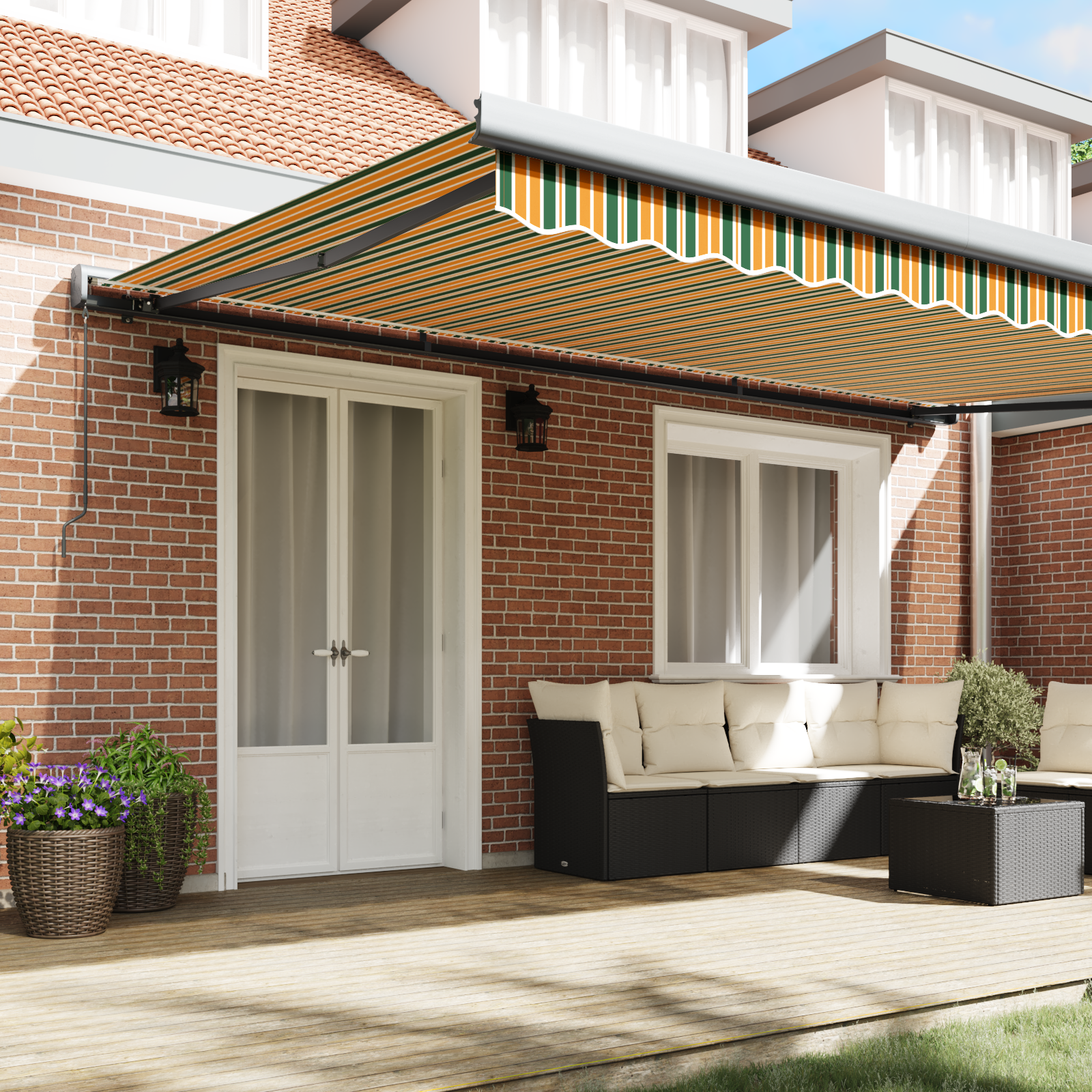 vidaXL Luifel handmatig uitschuifbaar 500x300 cm groen en geel