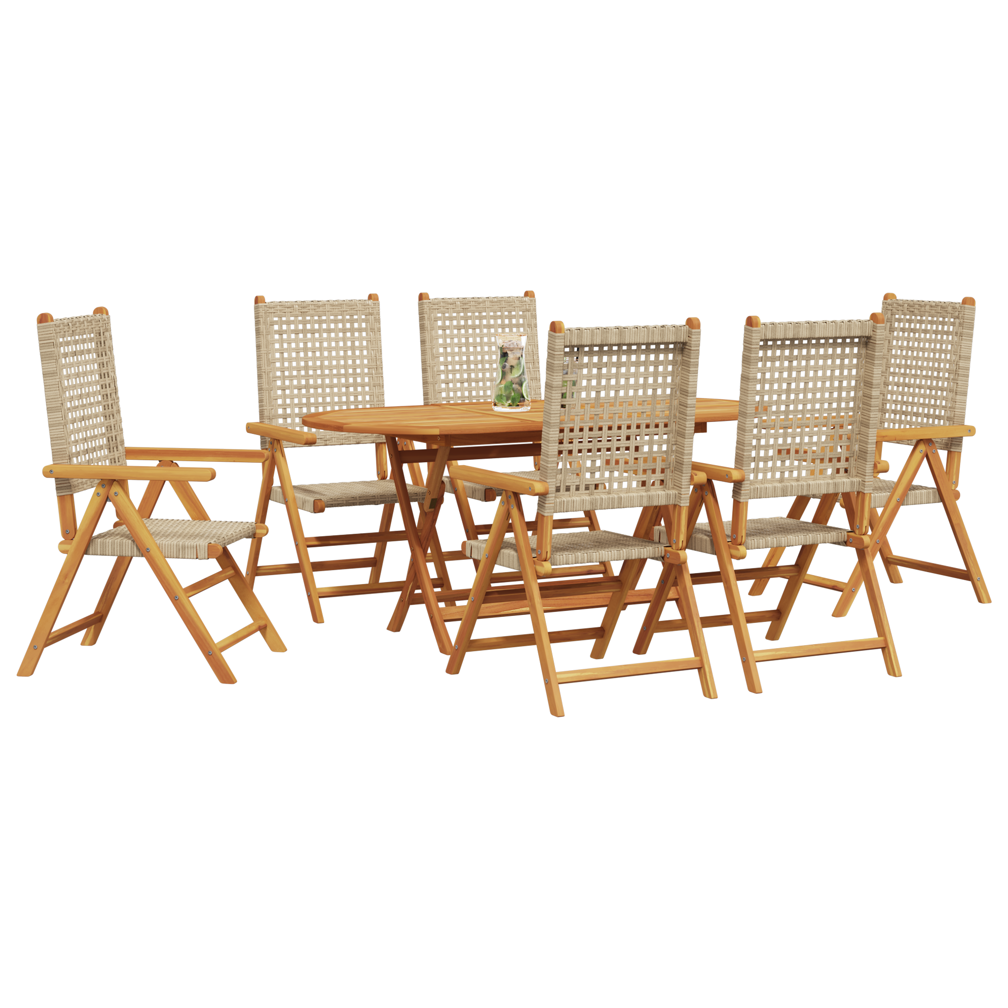 vidaXL 7-delige Tuinset massief acaciahout en poly rattan beige