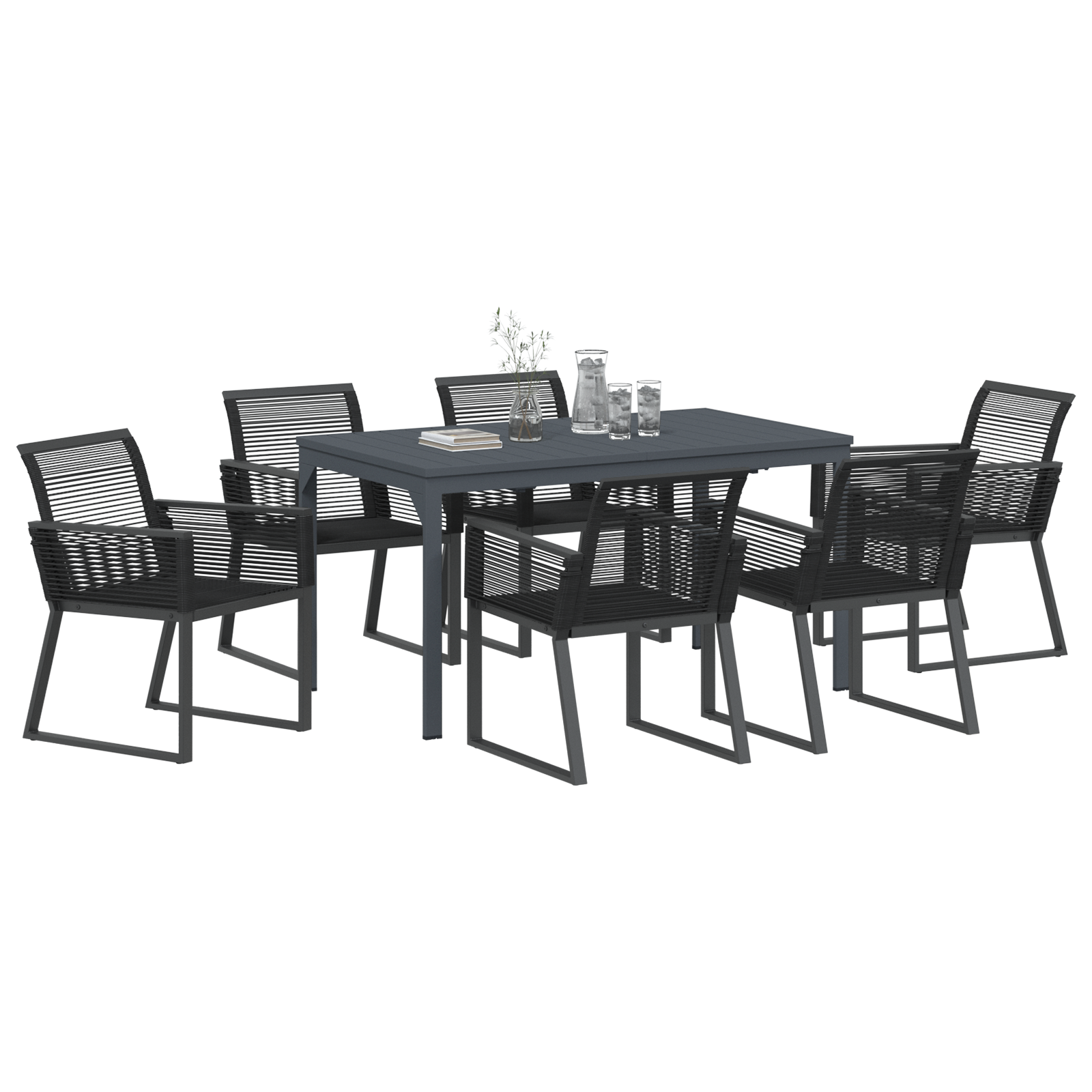 vidaXL 7-delige tuinset zwart staal en poly rattan