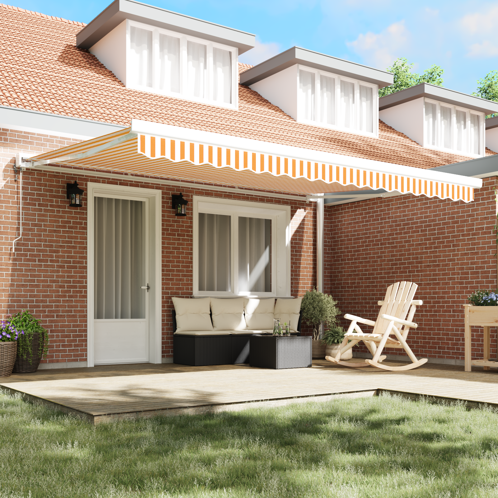 vidaXL Automatische Inklapbare Luifel Oranje en Wit 450x300 cm