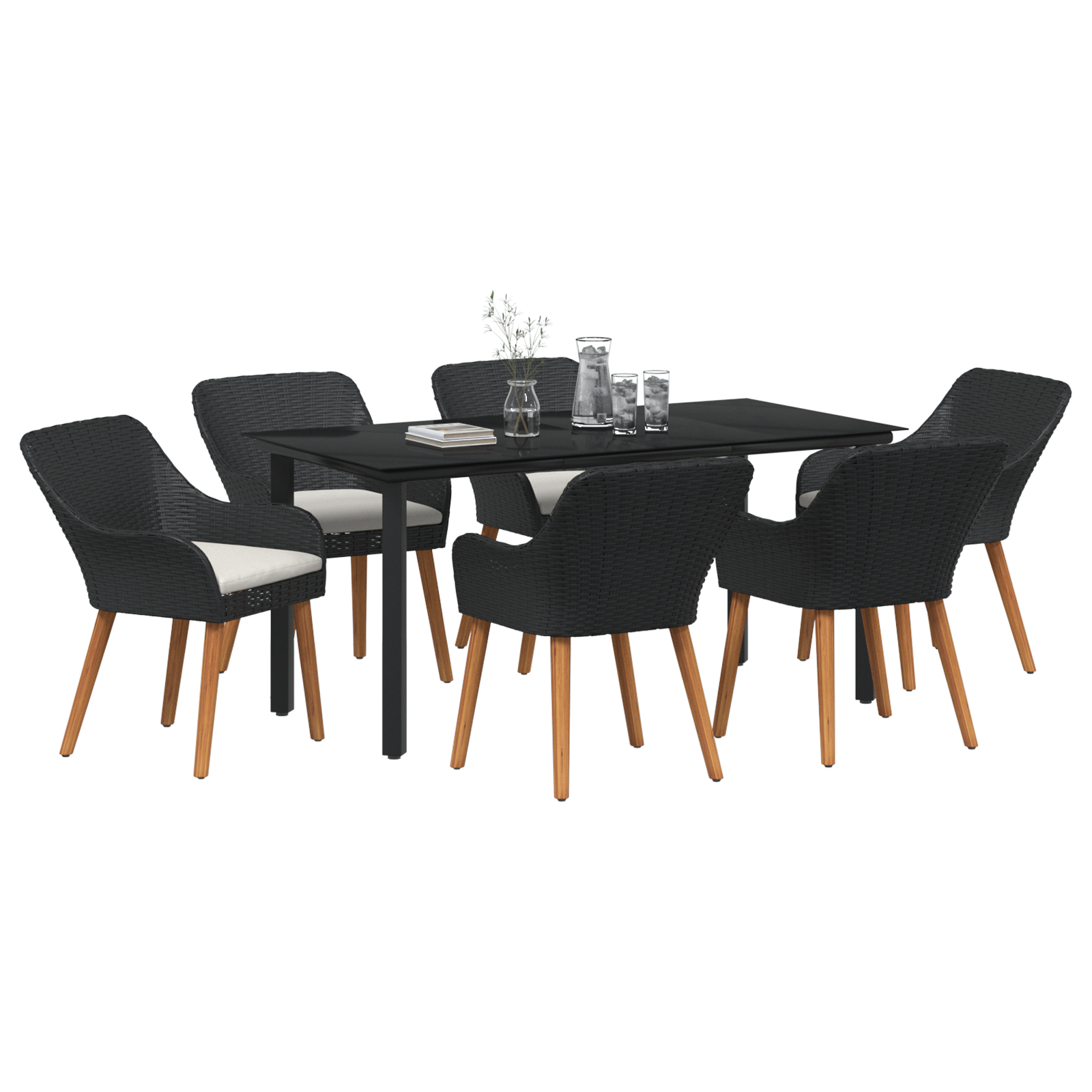 vidaXL 7-delige tuinset Zwart Poly Rattan