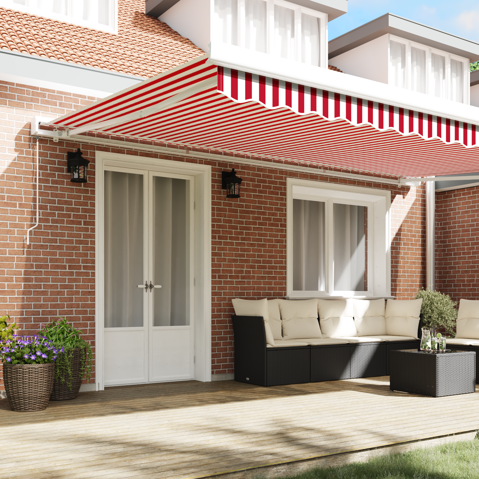 vidaXL Handmatige Intrekbare Luifel Rood en Witte Streep 500x300 cm