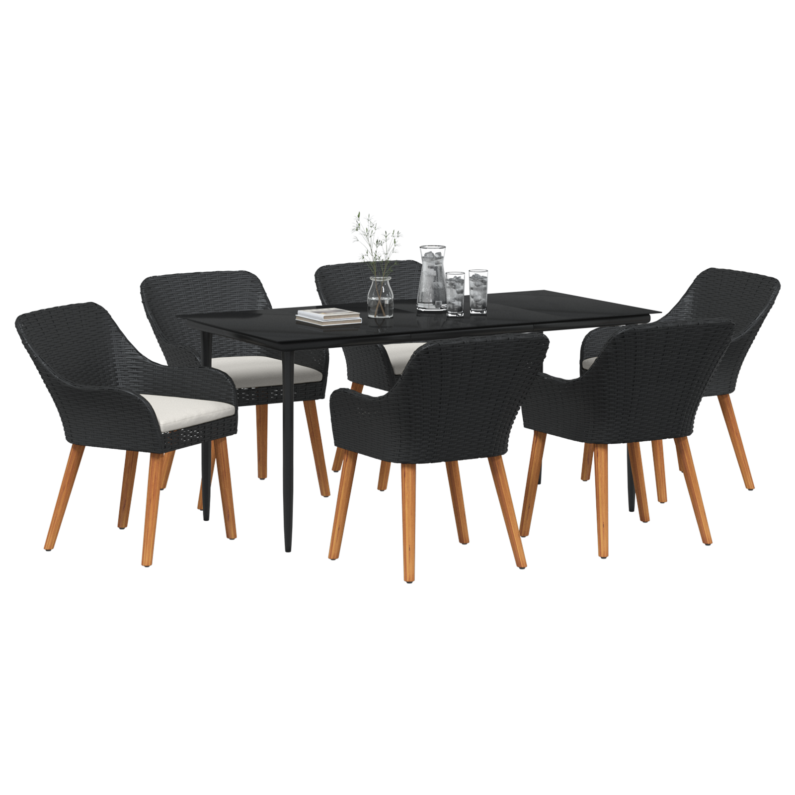 vidaXL 7-delige tuin eetset zwart poly rattan