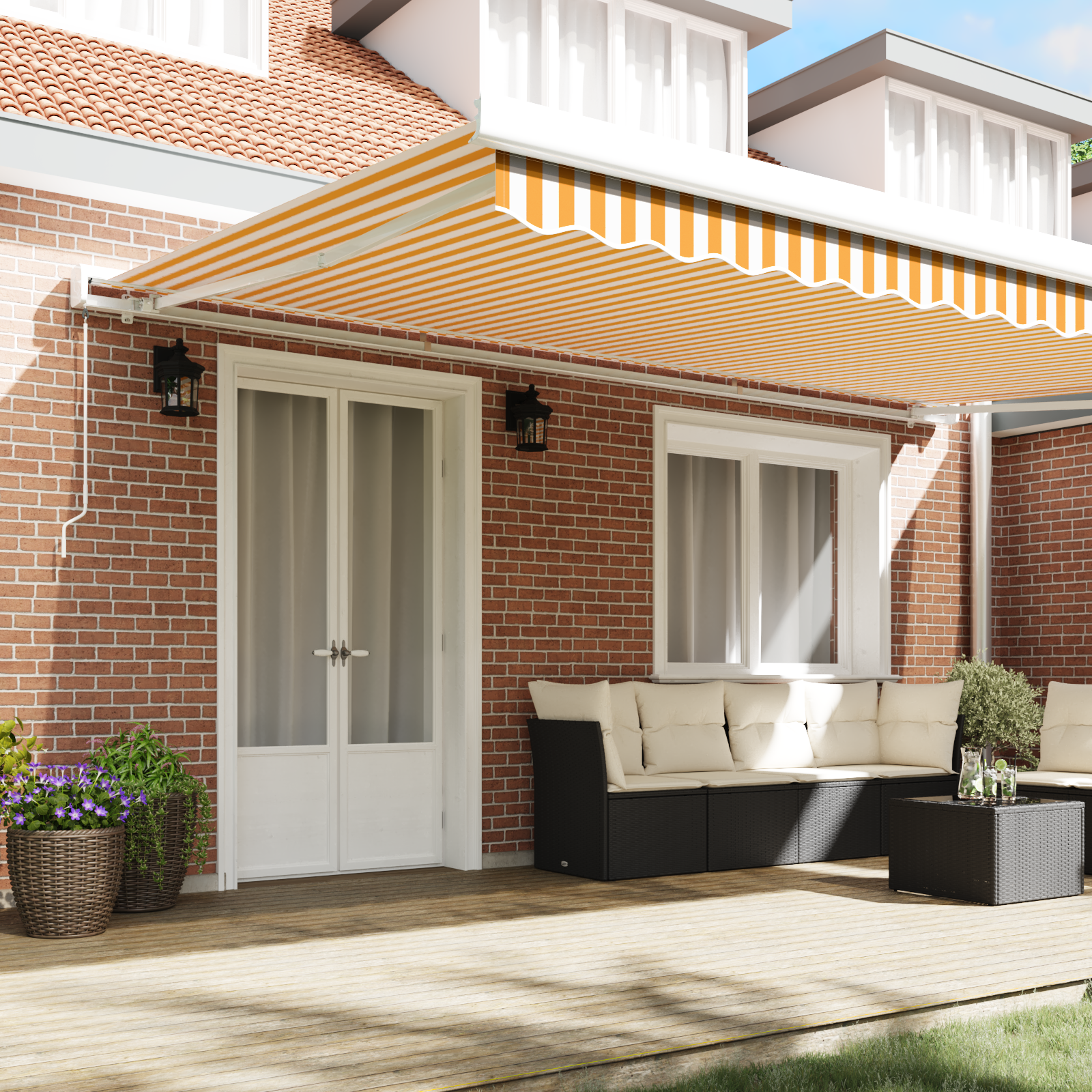 vidaXL Handbediende Inklapbare Luifel Oranje en Wit 500x300 cm