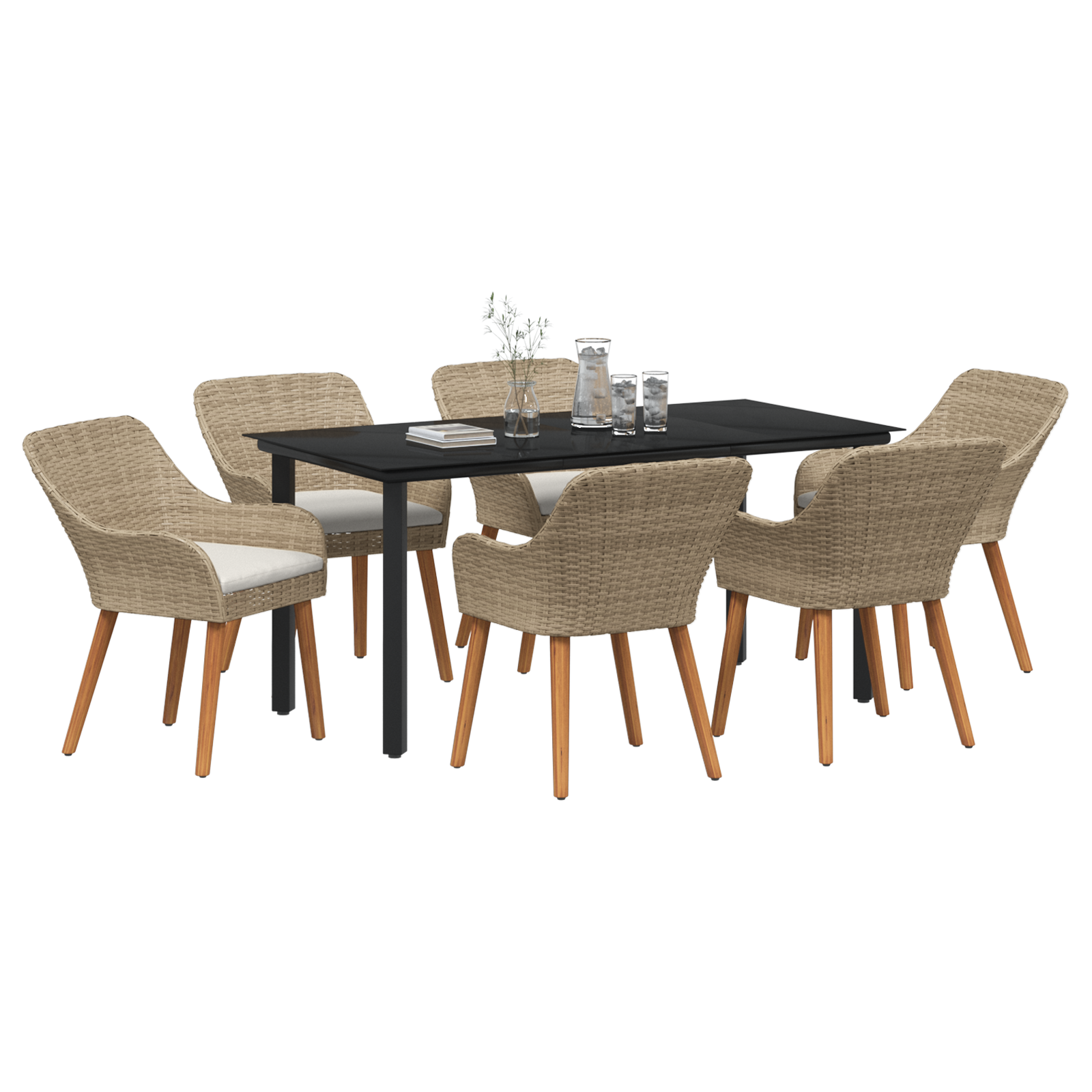 vidaXL 7-delige tuinset beige poly rattan