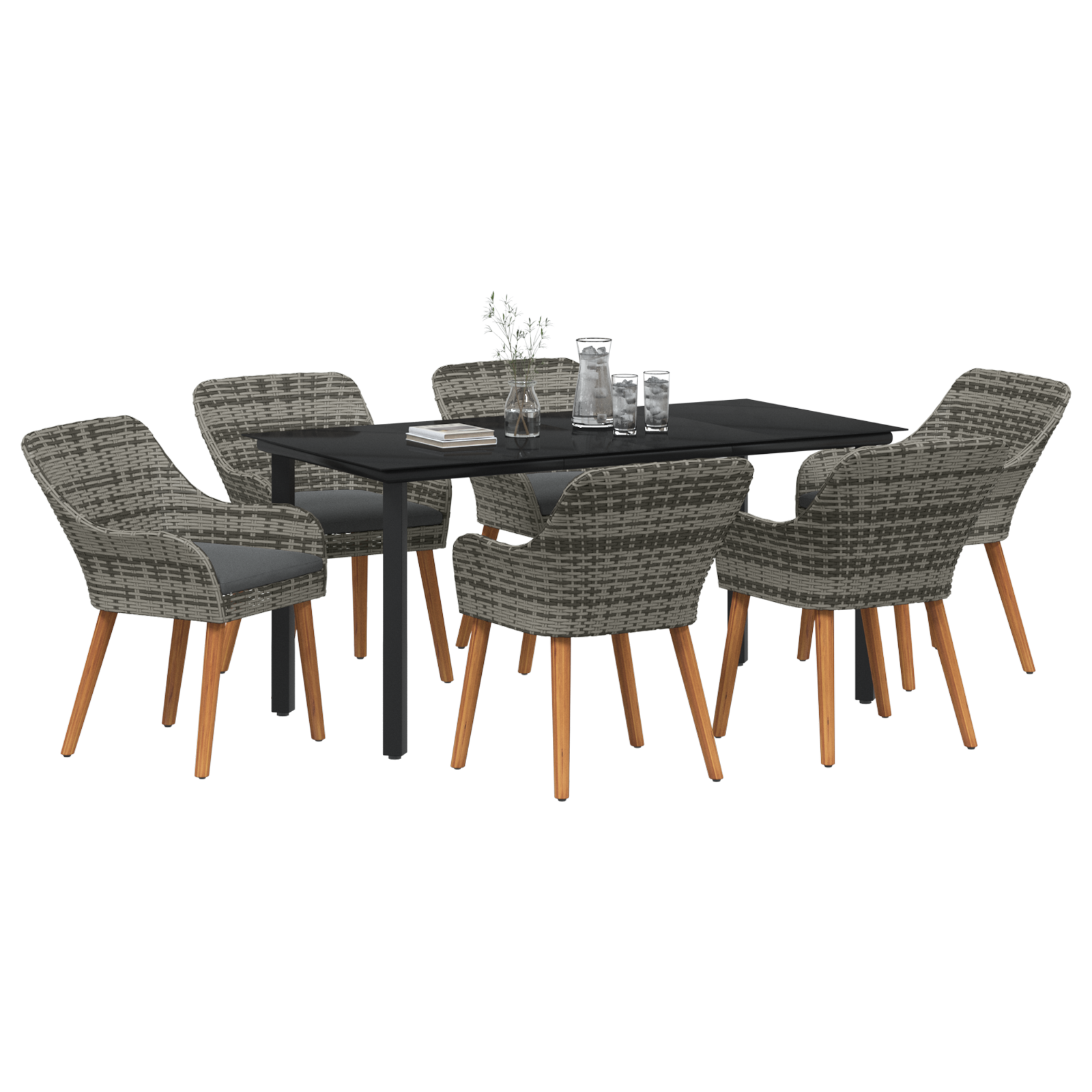 vidaXL 7-delige tuinset Grijs poly rattan