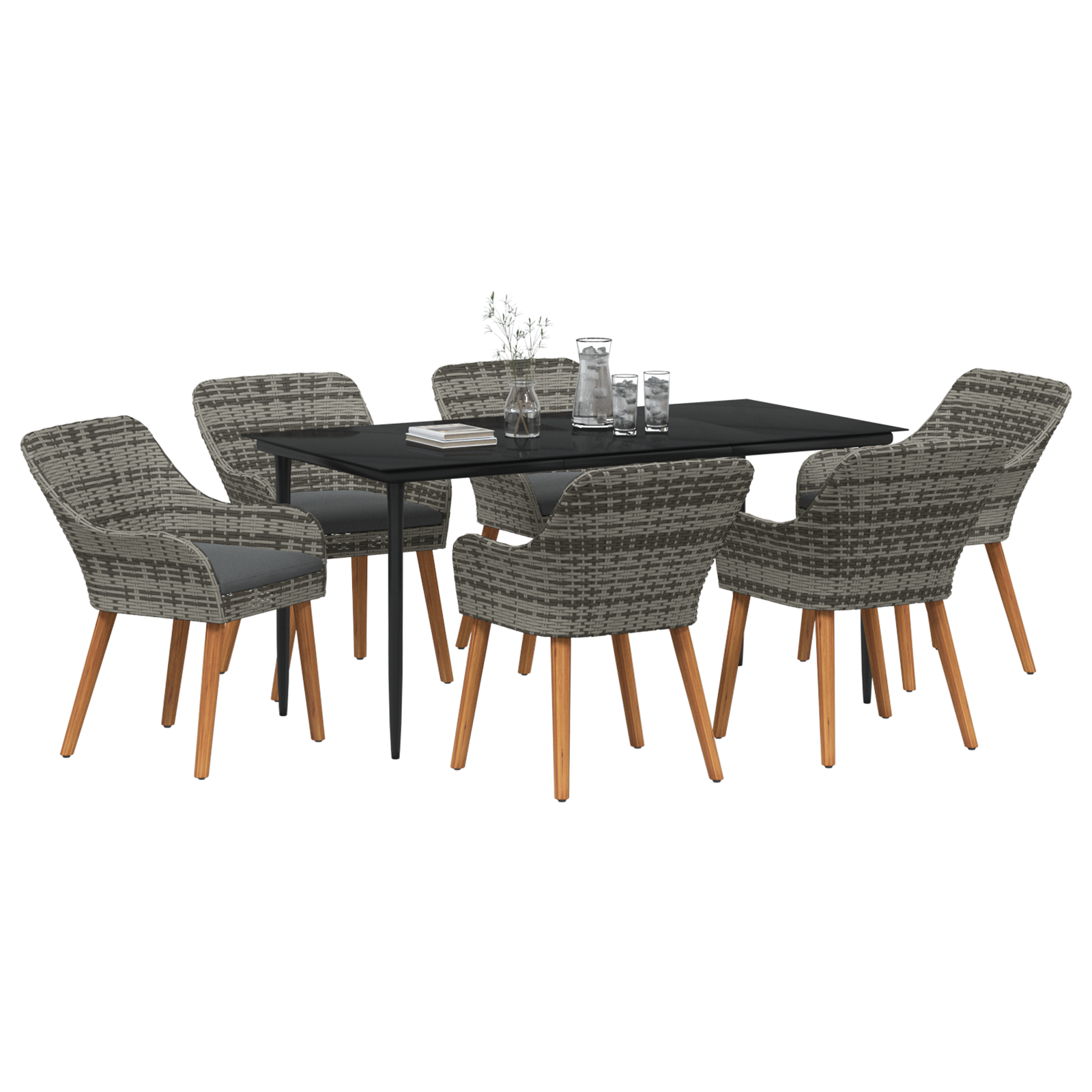 vidaXL 7-delige tuinset Grijs Poly Rattan