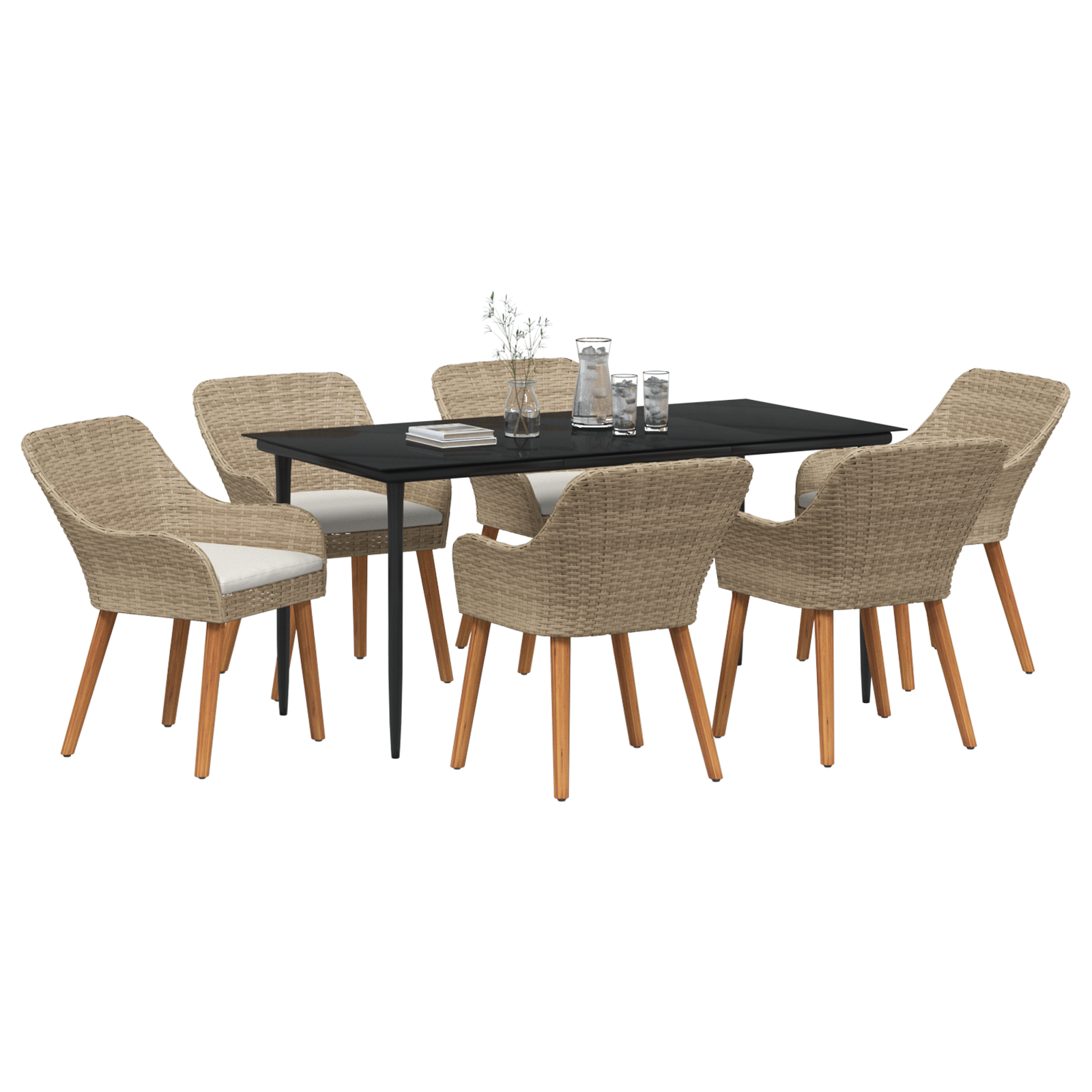 vidaXL 7-delige tuinset Beige Poly Rattan