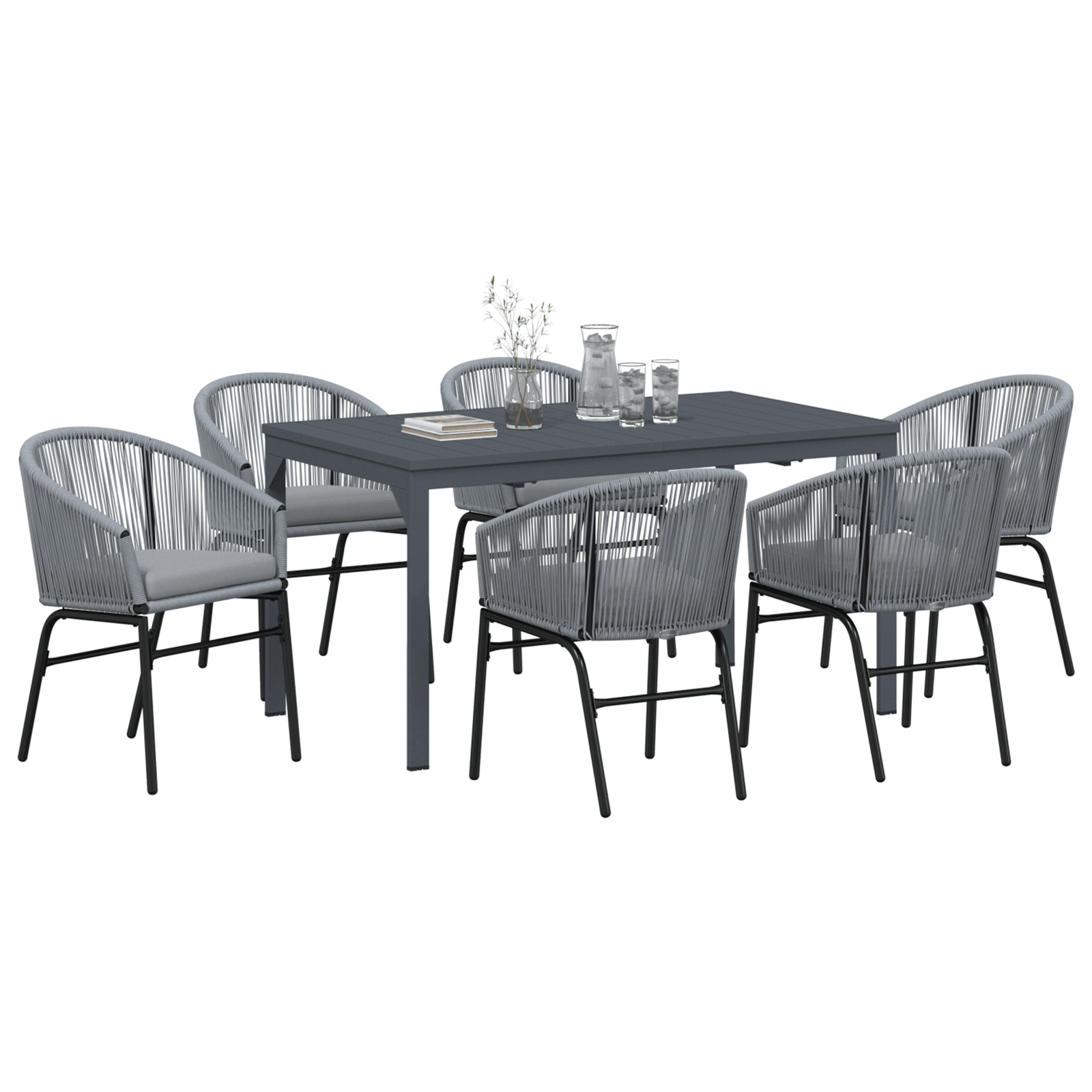 vidaXL 7-delige tuinset met kussens in grijs poly rattan