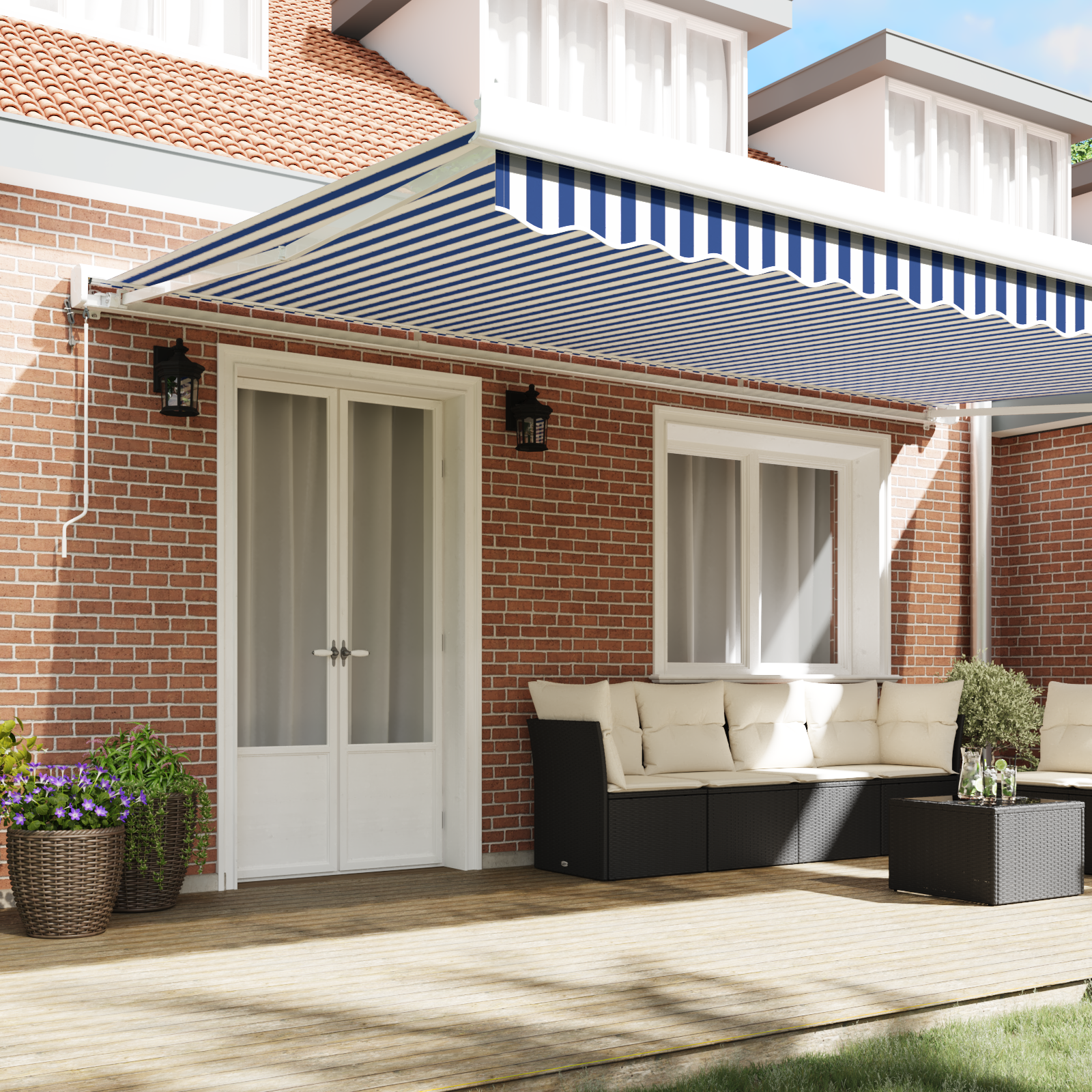 vidaXL Automatische Inklapbare Luifel Blauw en Wit 500x300 cm
