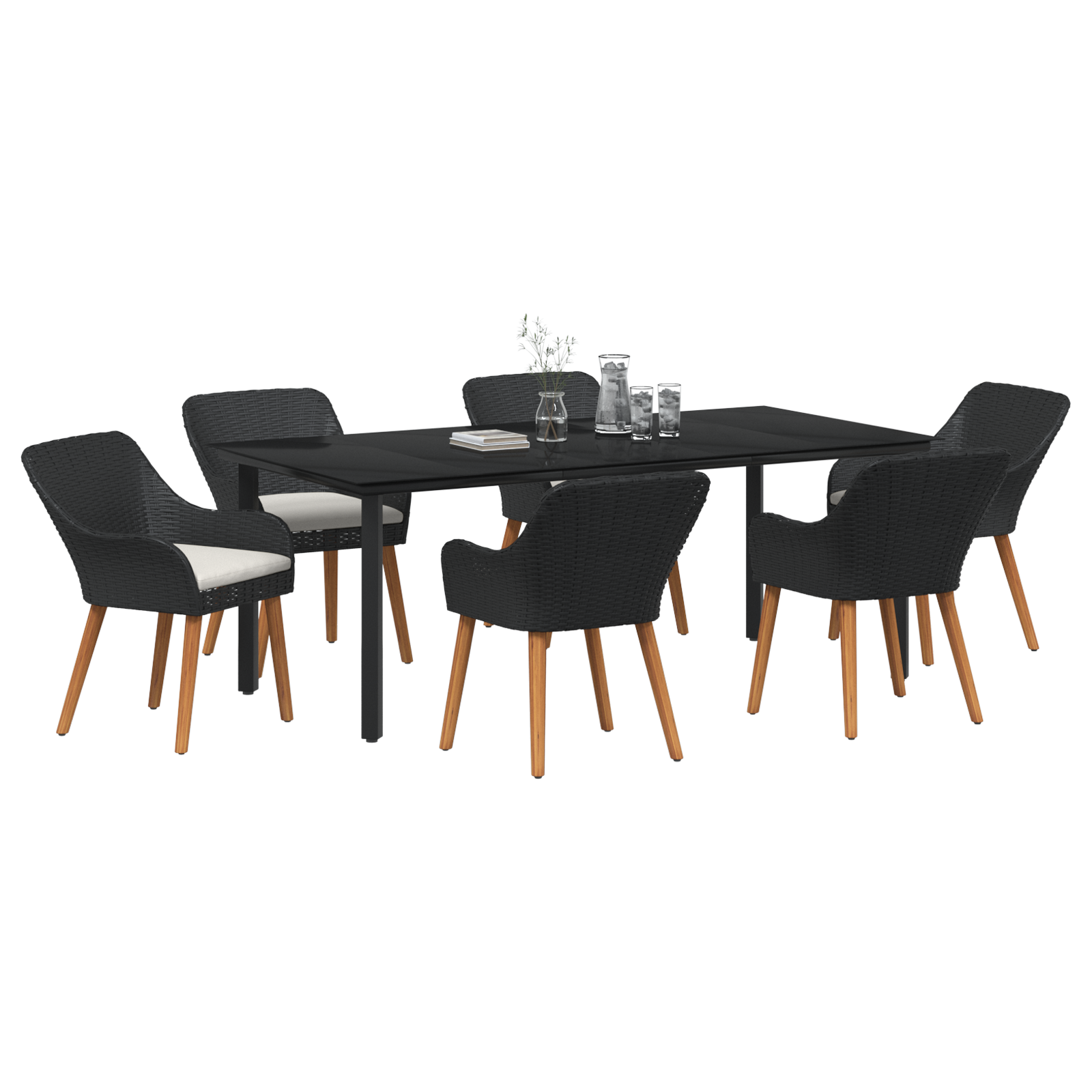 vidaXL 7-delige tuinset Zwart Poly Riet