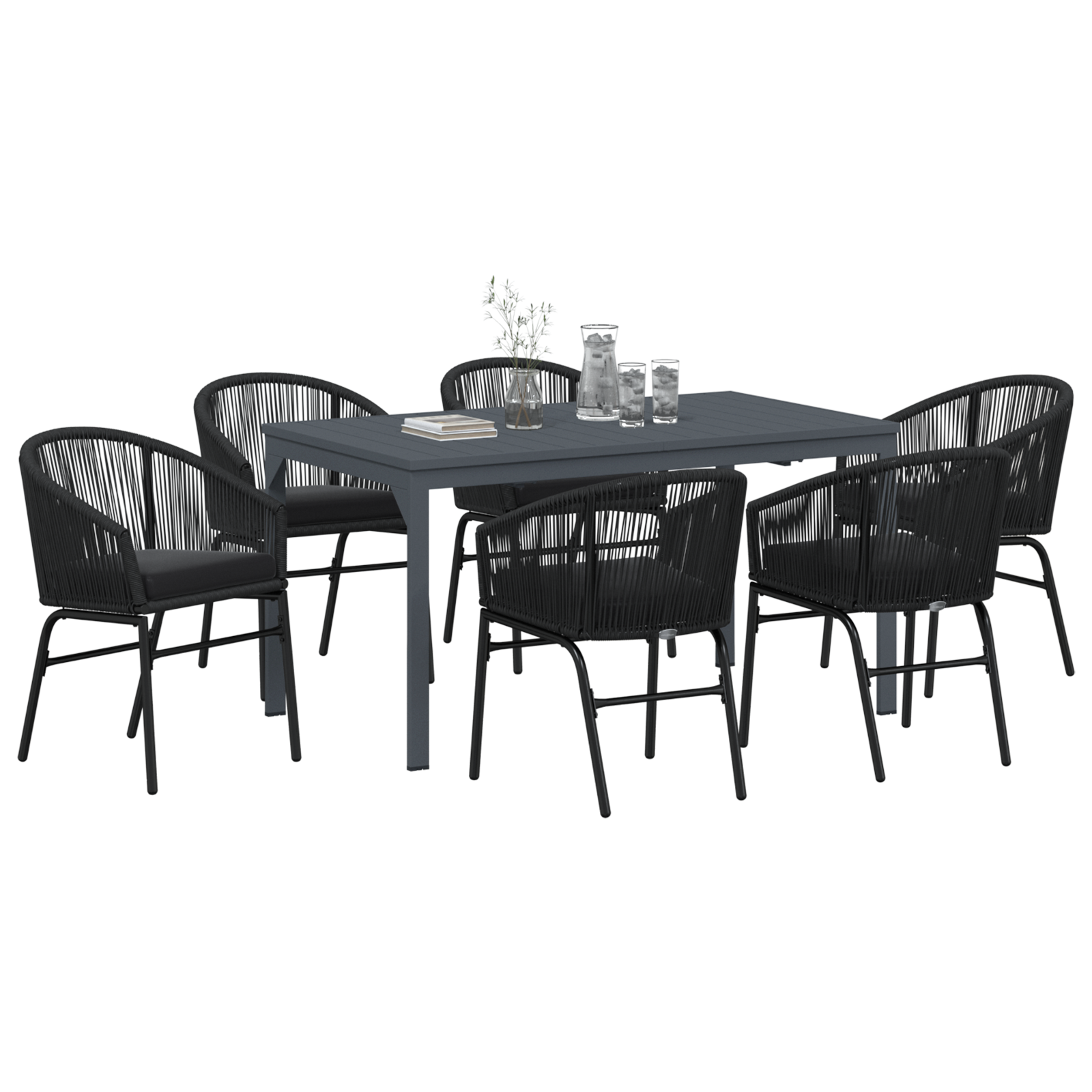 vidaXL 7-delige tuinset met kussens - zwart poly rattan